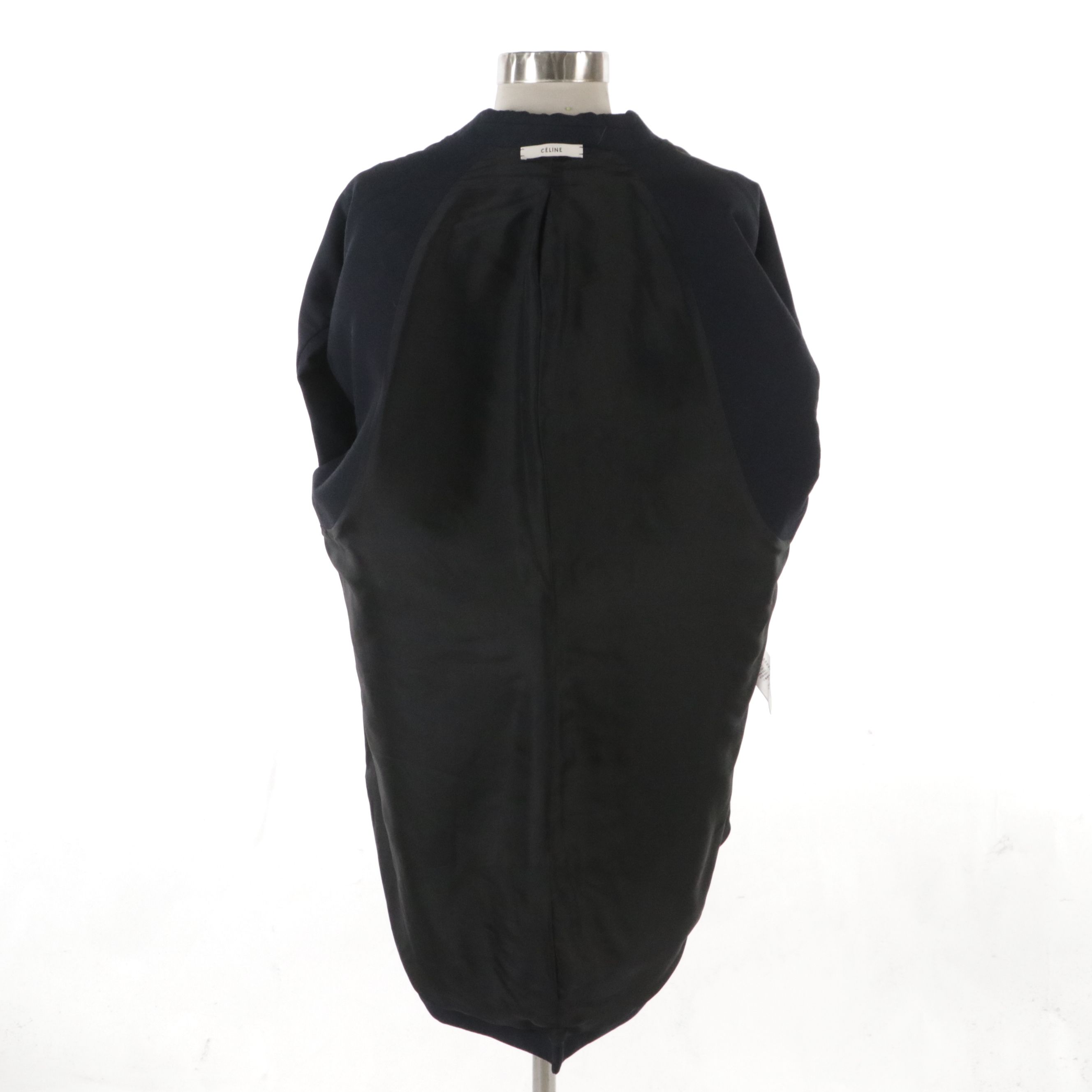 Céline Oversized Sleeveless Open-Front Jacket in Navy with Black Silk Lapel