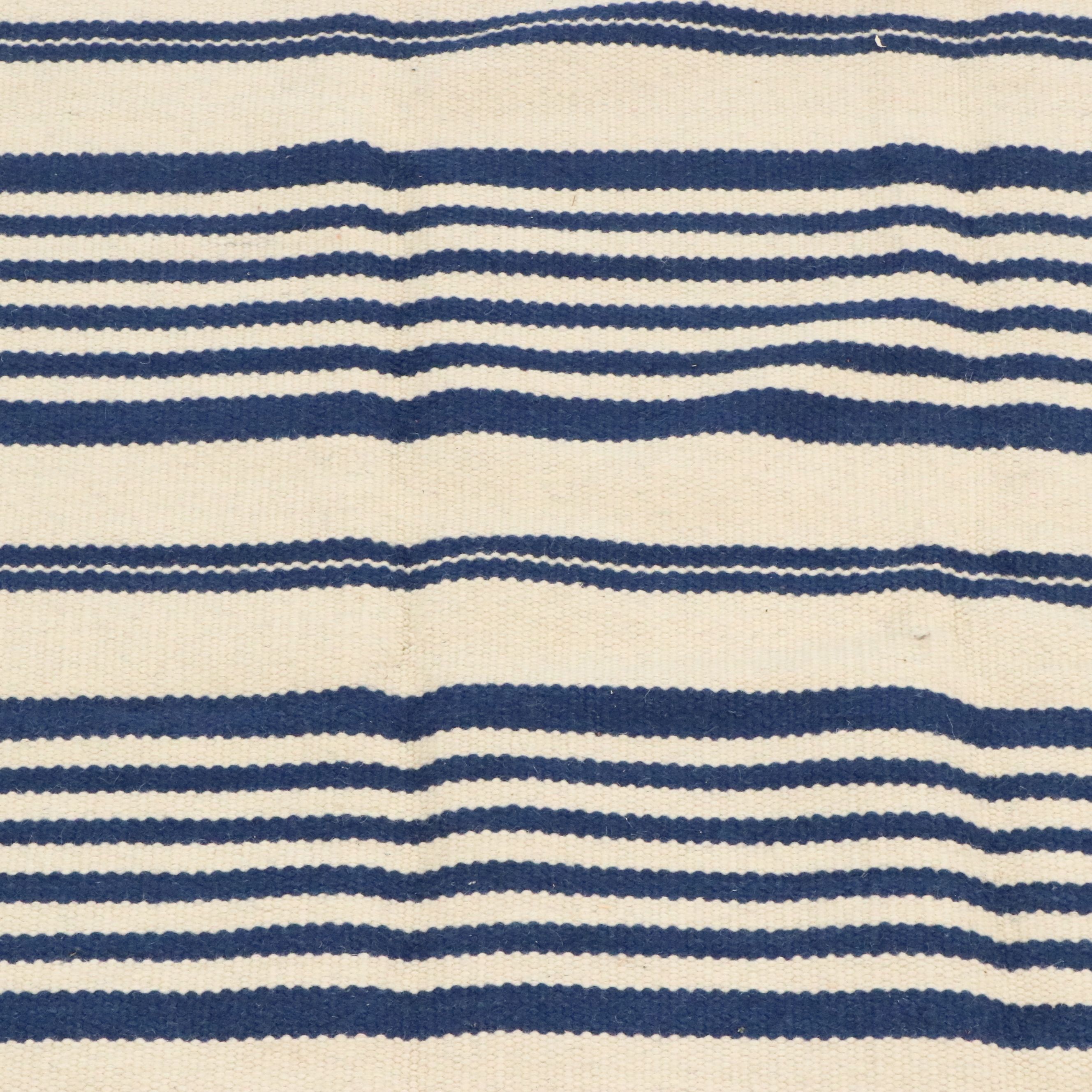 5' x 8' Handmade Contemporary Ticking Stripe Cotton Area Rug