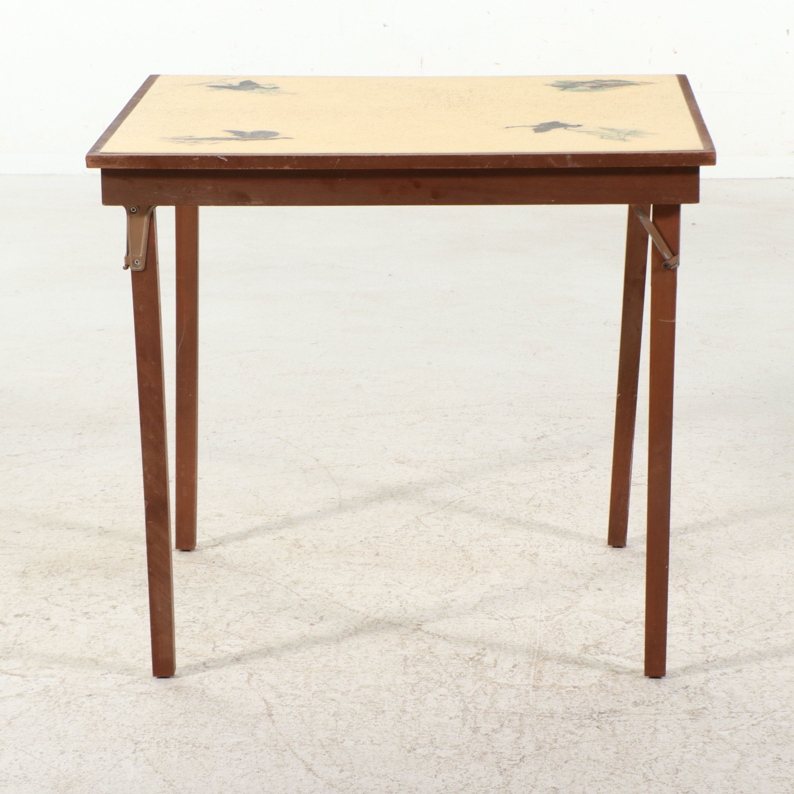 Mid Century Modern Folding Bridge Table with Waterfowl Motif