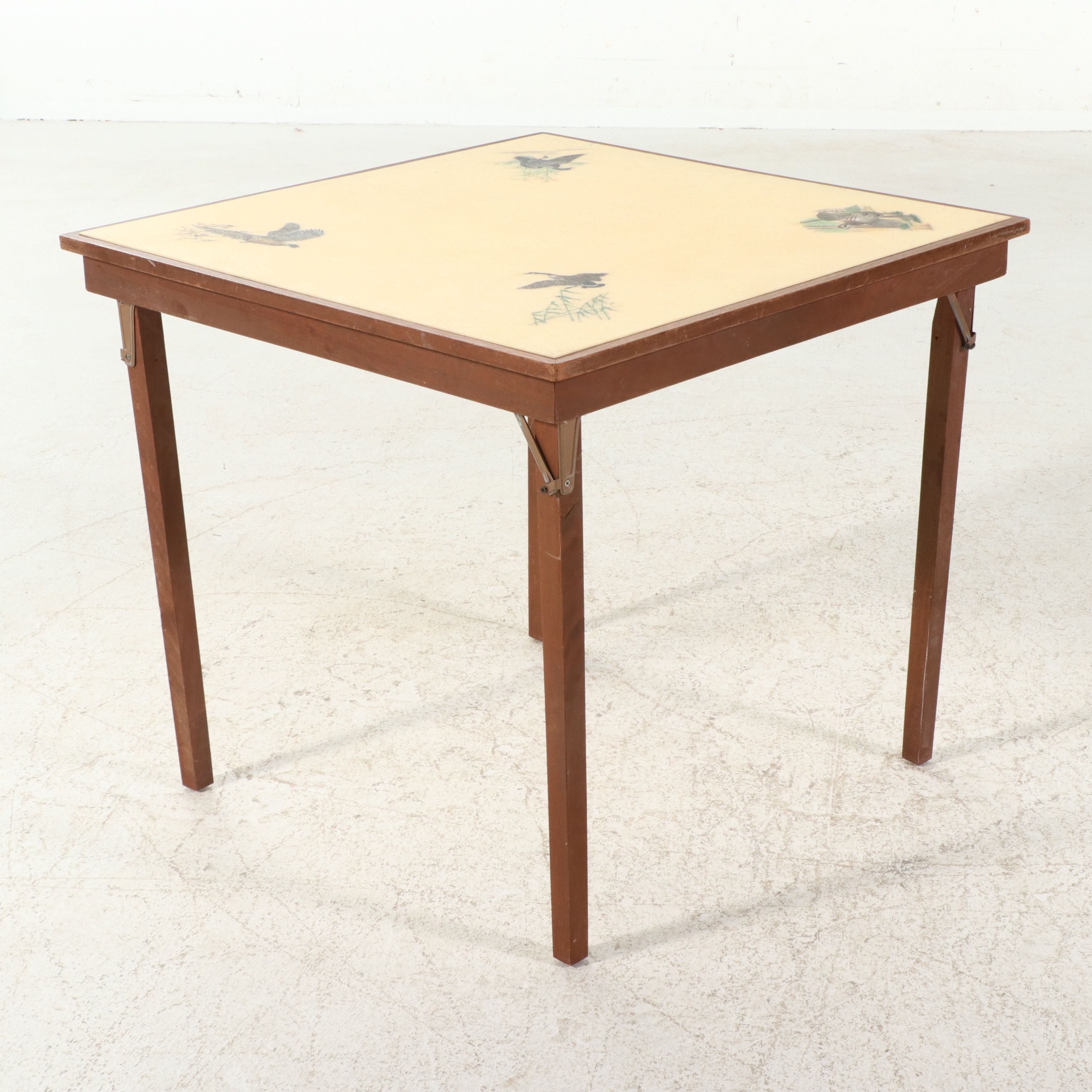 Mid Century Modern Folding Bridge Table with Waterfowl Motif