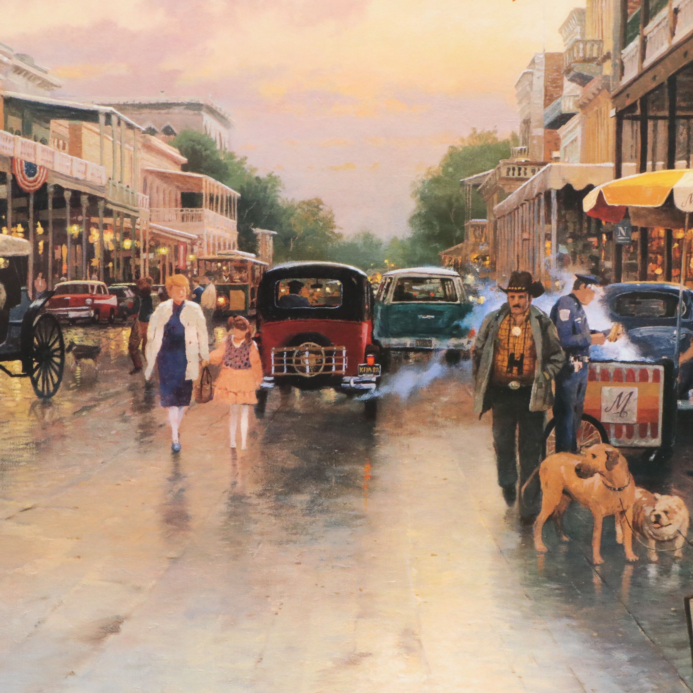 Thomas Kinkade Offset Lithograph "Main Street Celebration," 1988