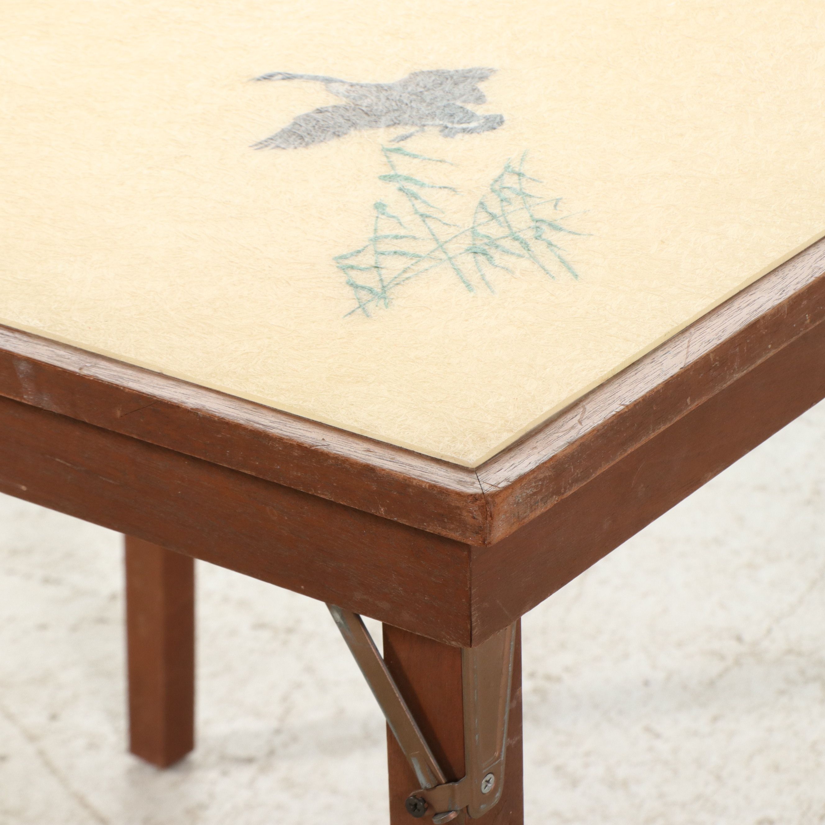 Mid Century Modern Folding Bridge Table with Waterfowl Motif