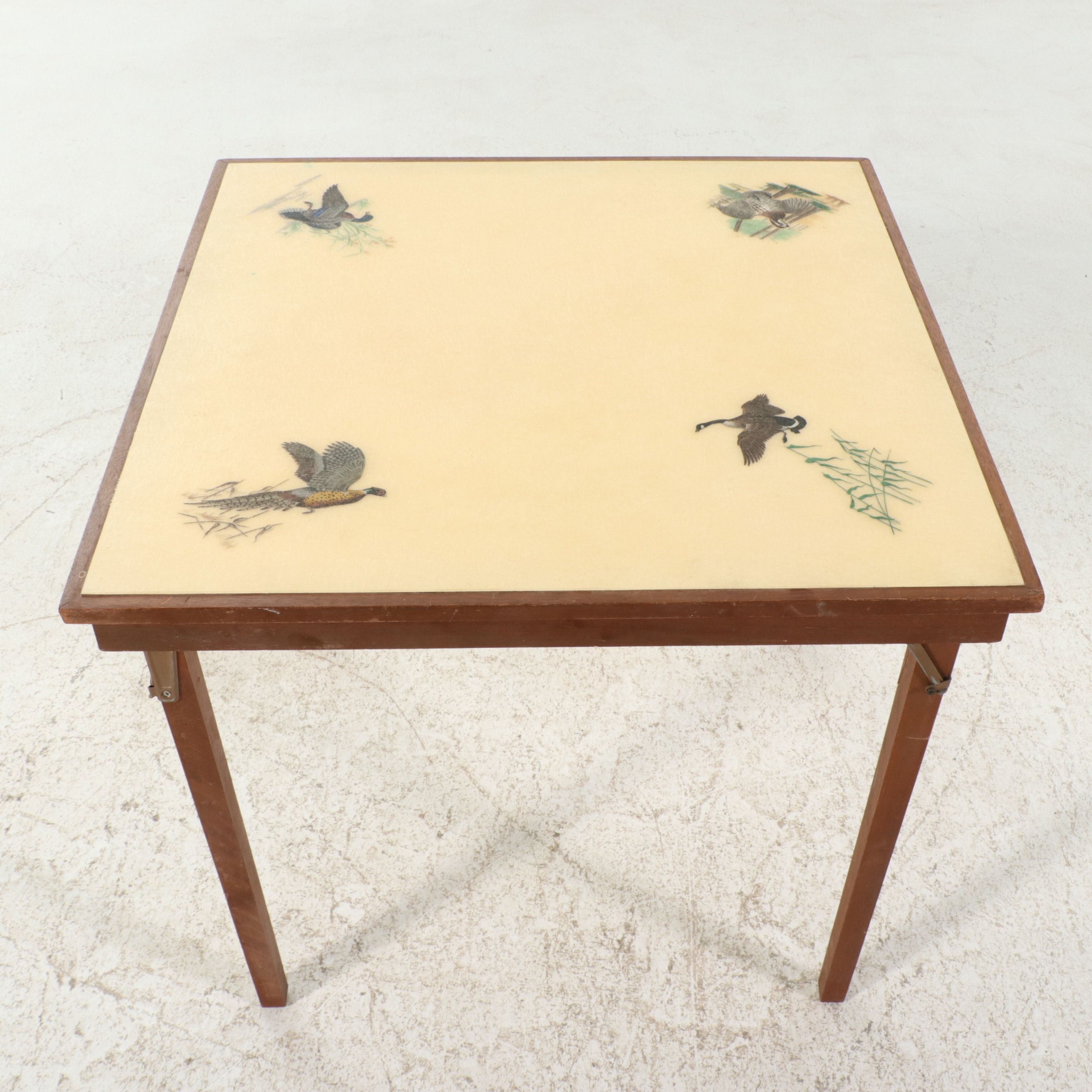 Mid Century Modern Folding Bridge Table with Waterfowl Motif