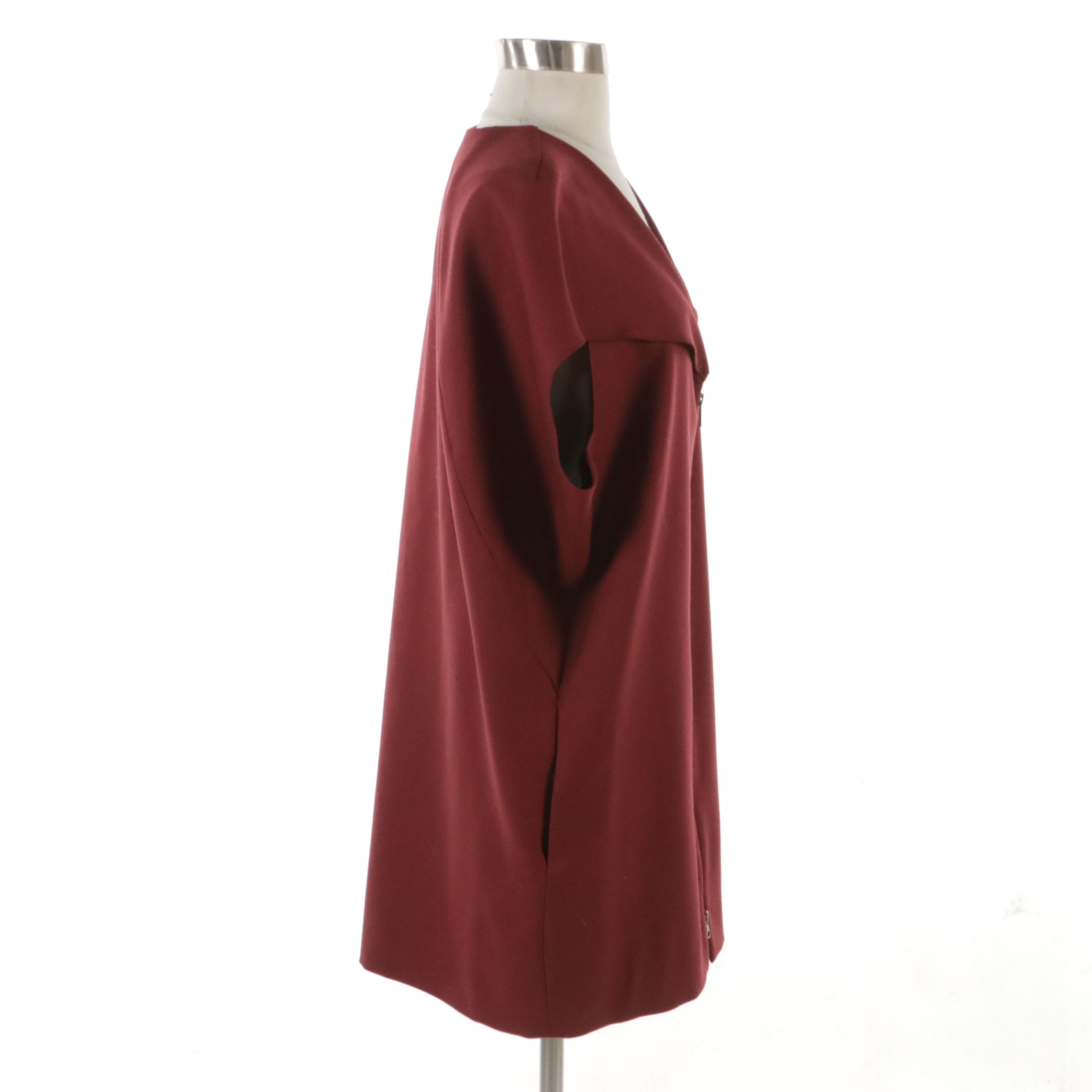 Chloé Wool Zipper-Front Cape Dress in Garnet with Silk Lining