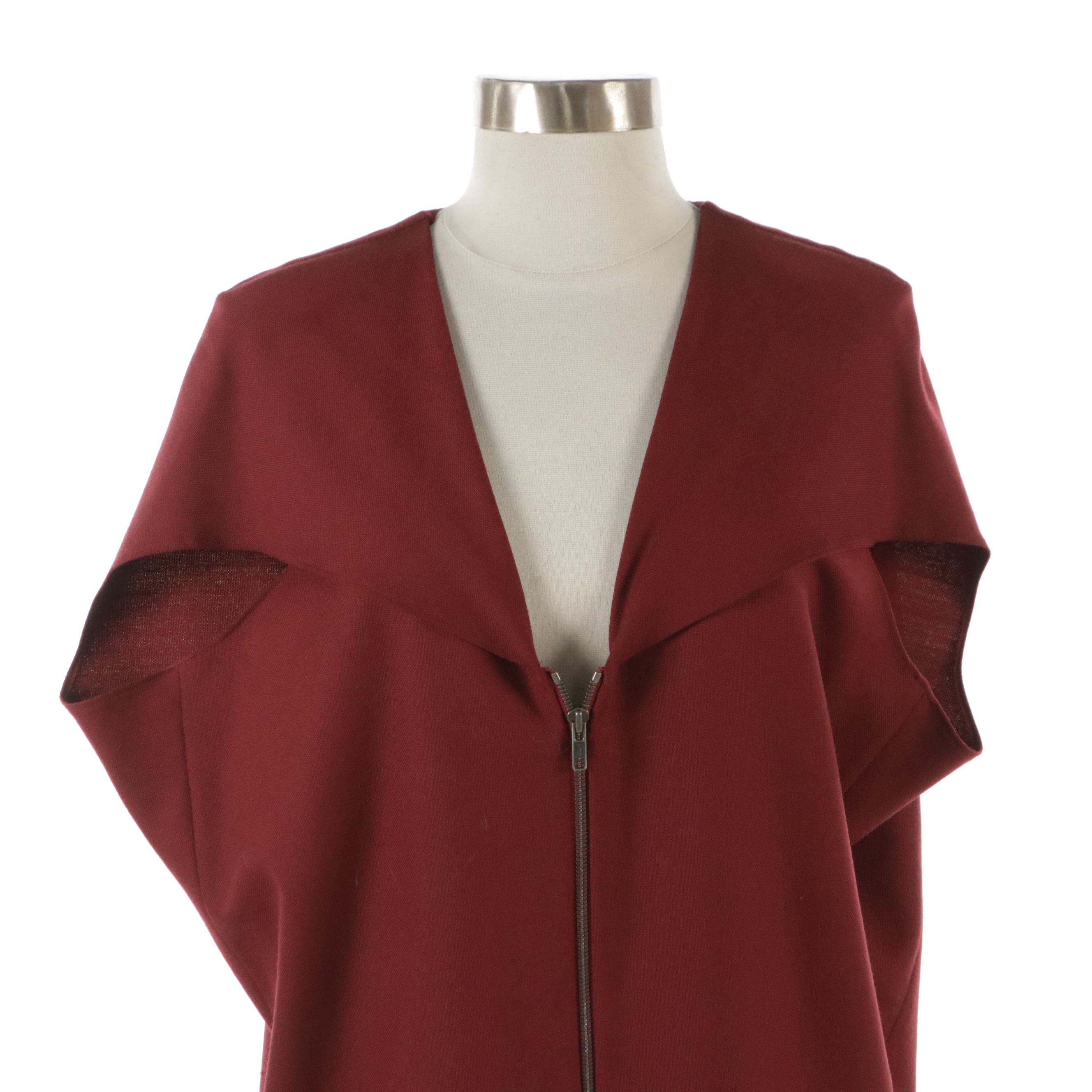 Chloé Wool Zipper-Front Cape Dress in Garnet with Silk Lining