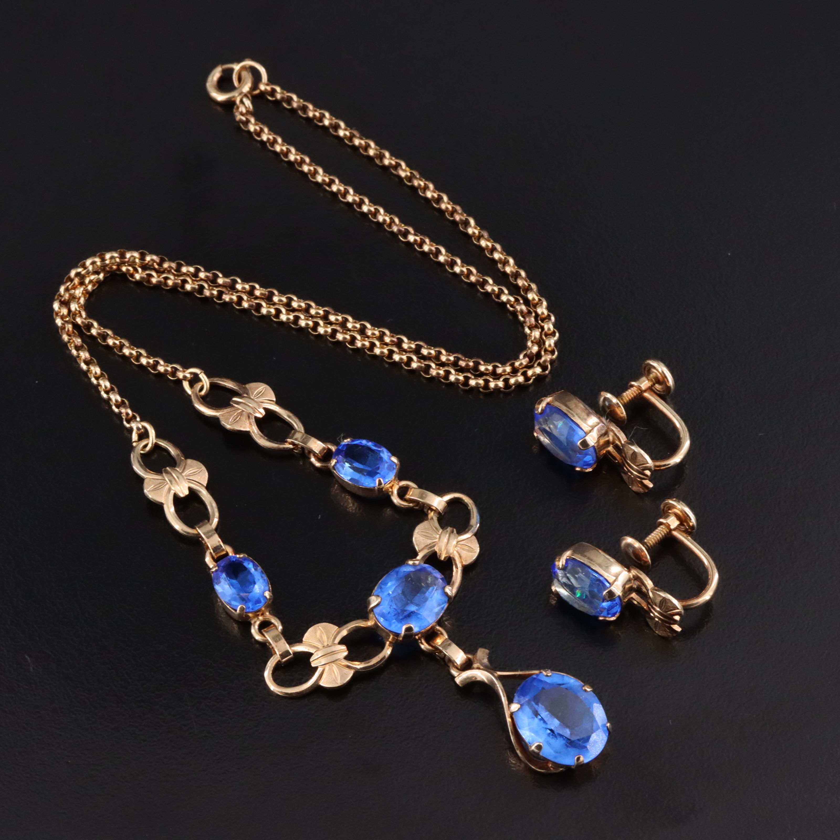 Van Dell 1960s Gold-Filled Crystal Lavalier Necklace and Screw Back Earrings