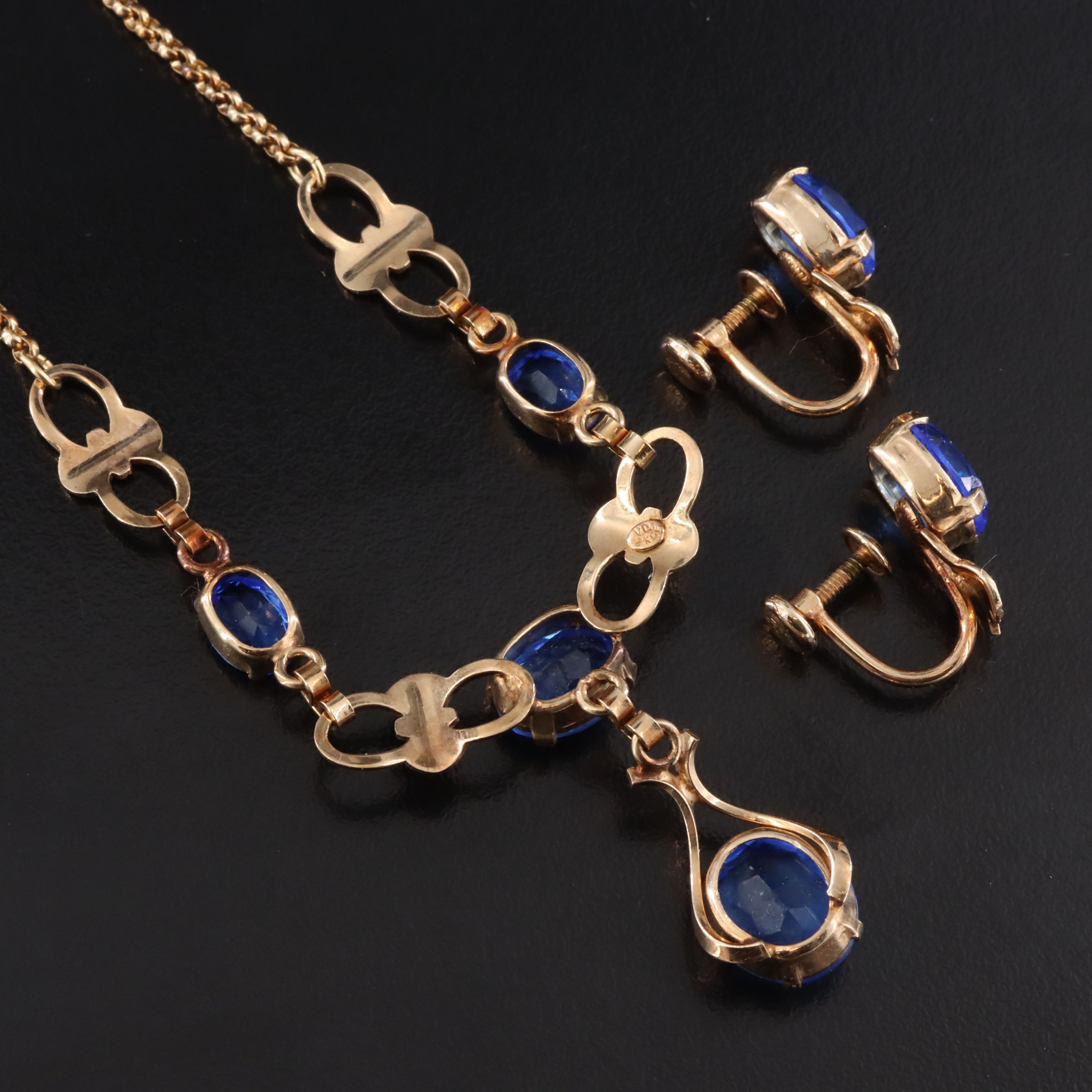 Van Dell 1960s Gold-Filled Crystal Lavalier Necklace and Screw Back Earrings