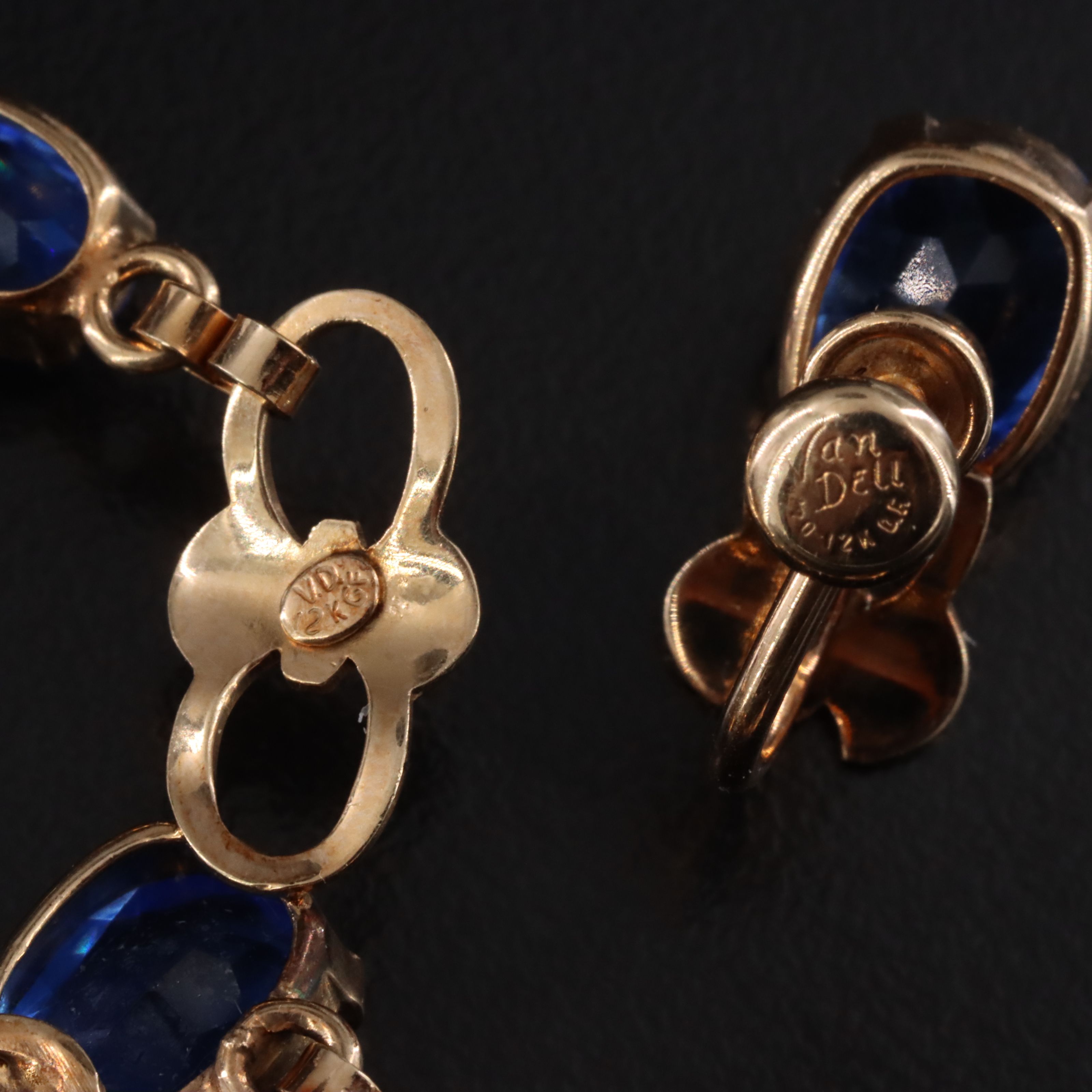 Van Dell 1960s Gold-Filled Crystal Lavalier Necklace and Screw Back Earrings