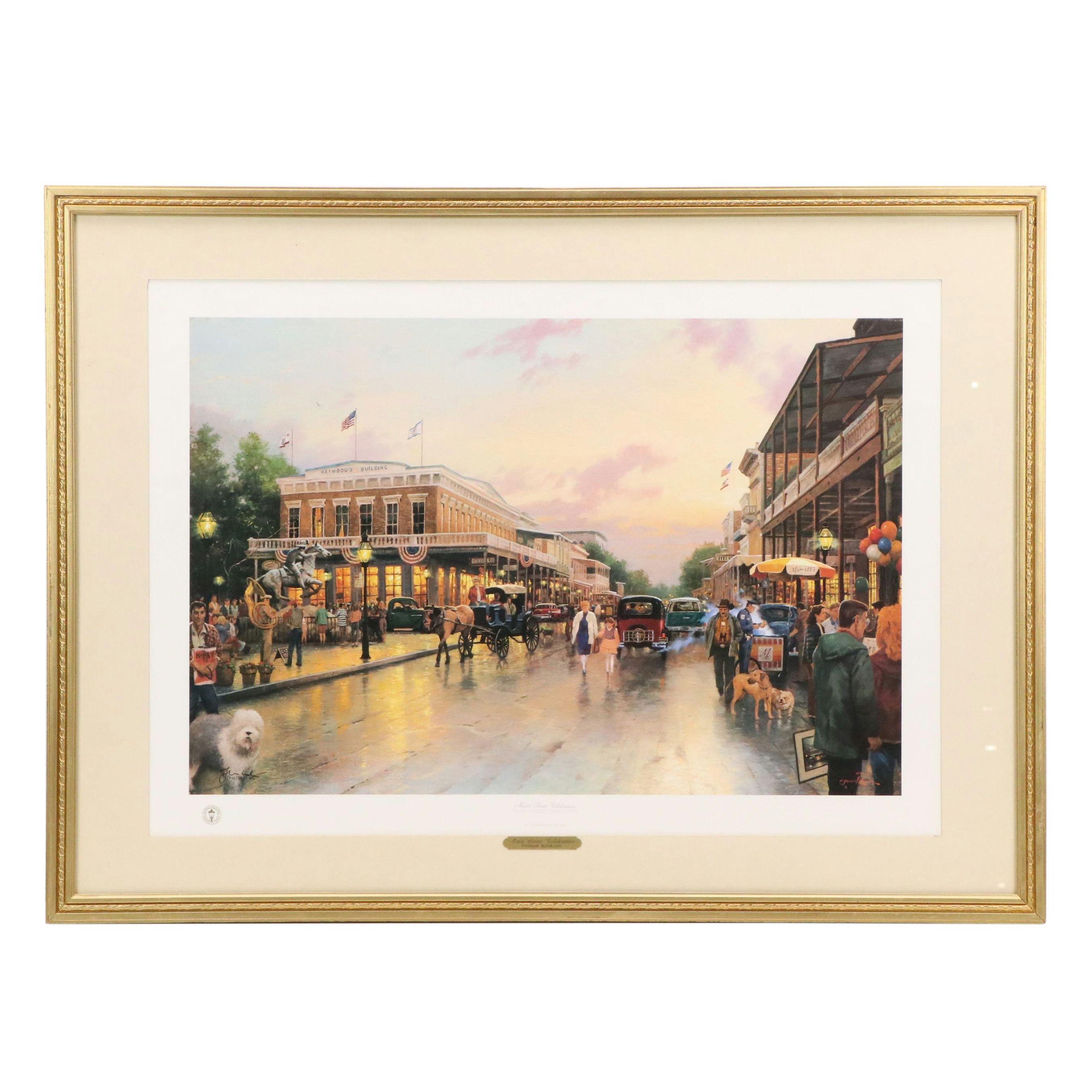 Thomas Kinkade Offset Lithograph "Main Street Celebration," 1988