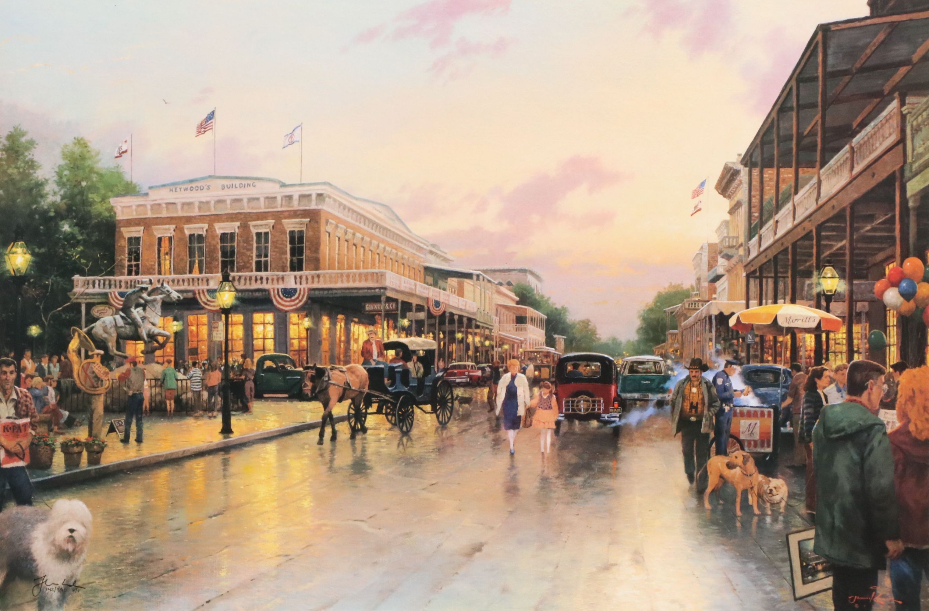 Thomas Kinkade Offset Lithograph "Main Street Celebration," 1988