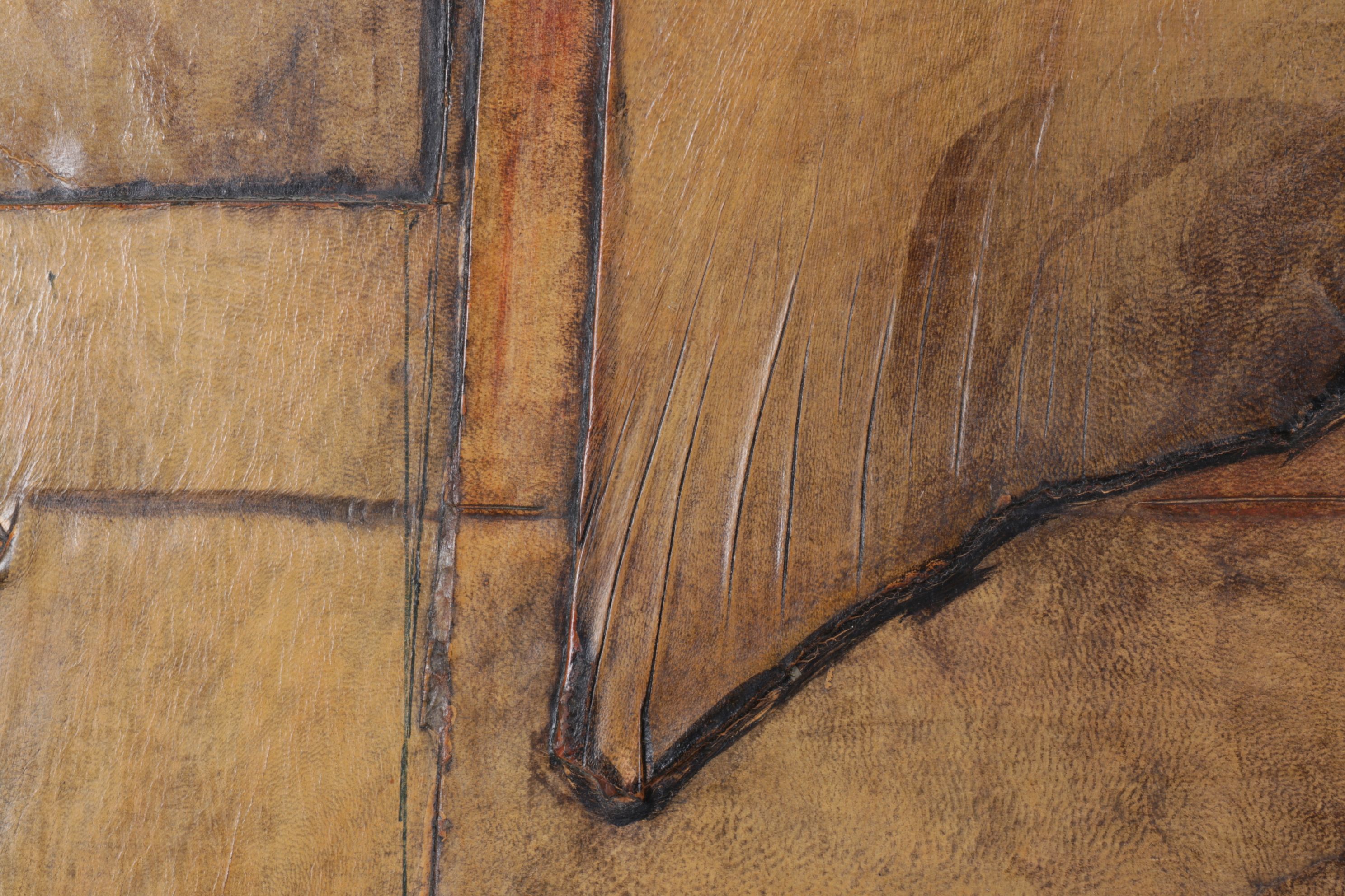 Stained Leather Panels Collaged on Wooden Canvas, Late 20th Century