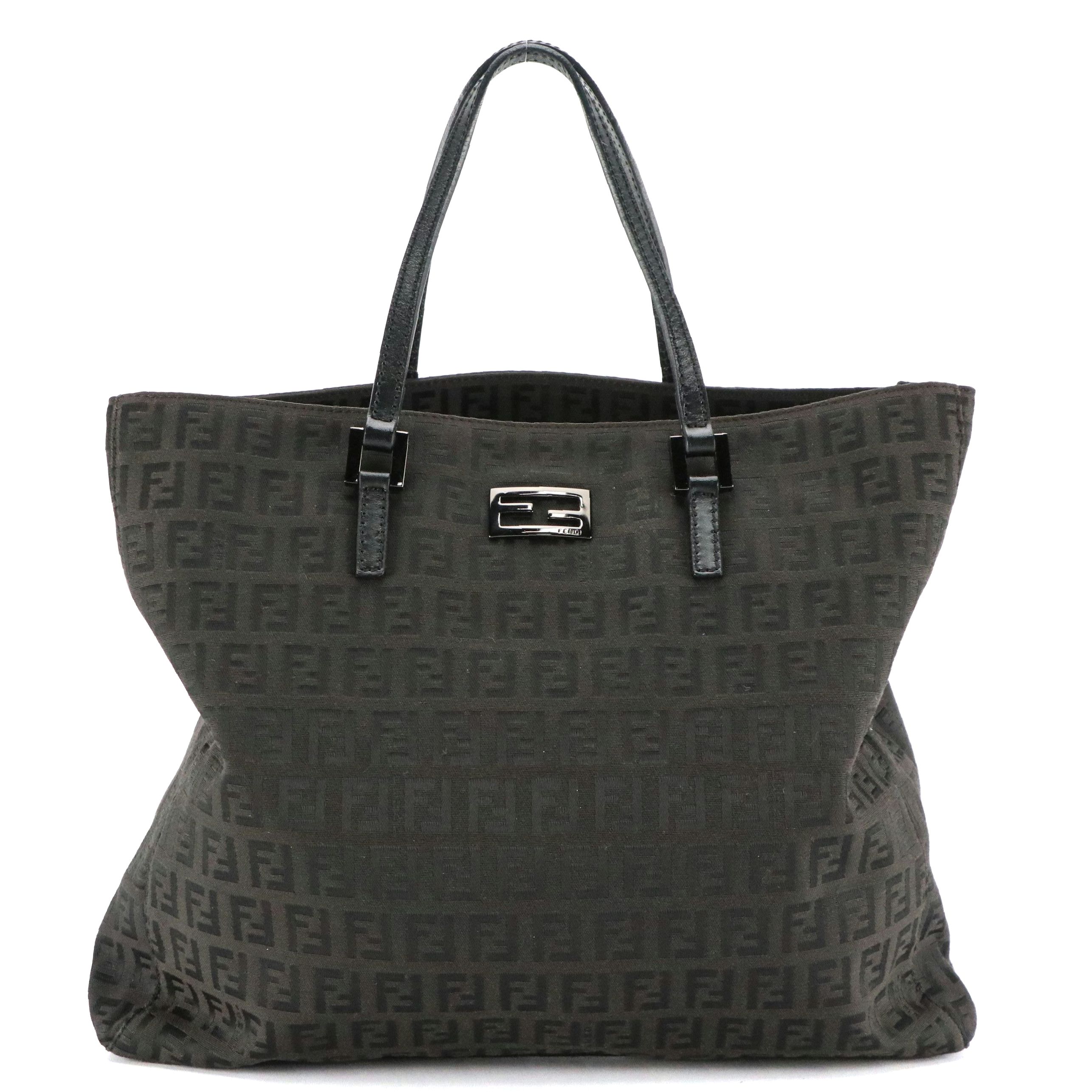Fendi Top Handle Tote Bag in Black Zucchino Canvas and Leather Trim