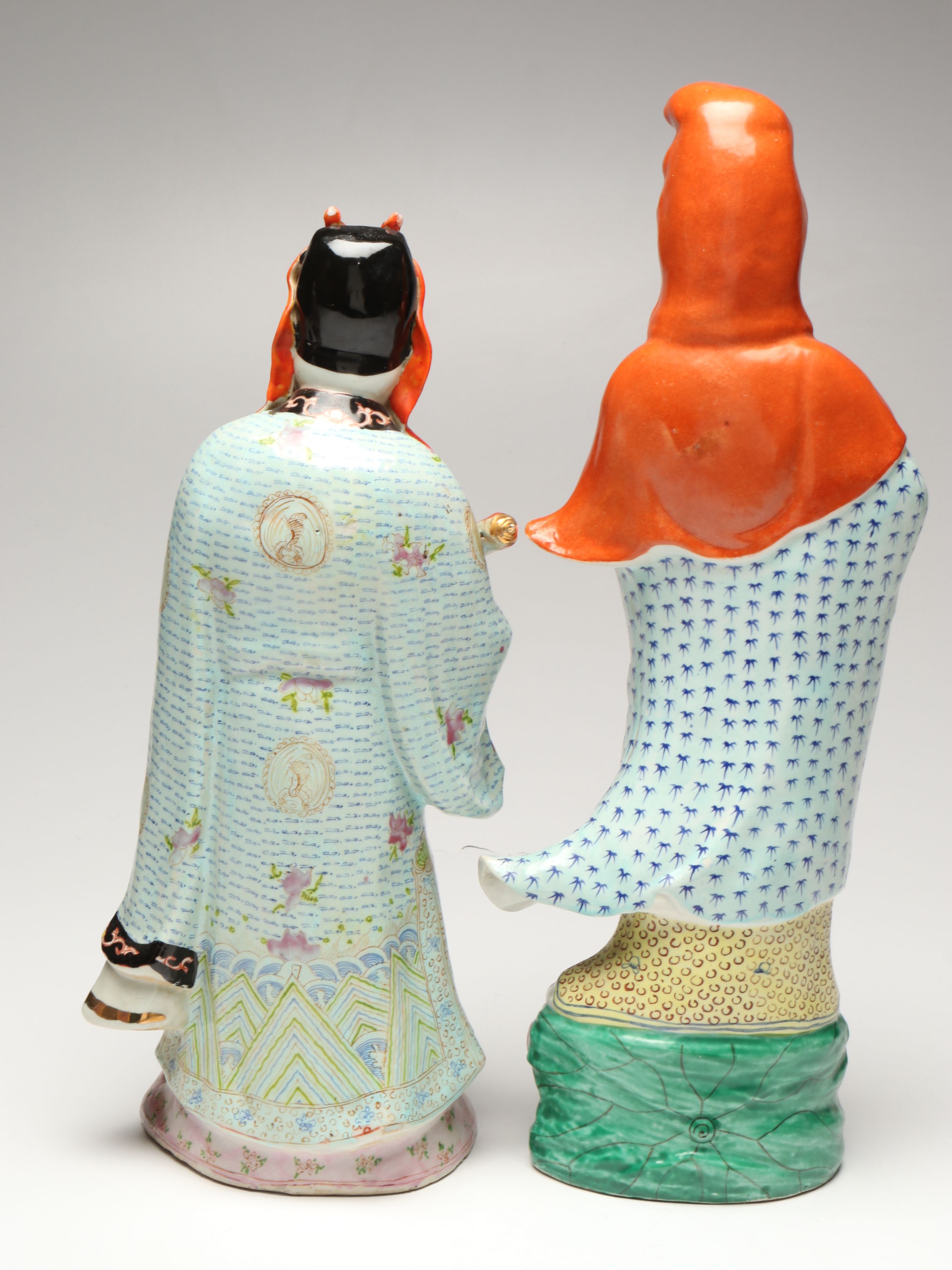 Chinese Famille Rose Guanyin and Fu Xing with Japanese Woman Figurine