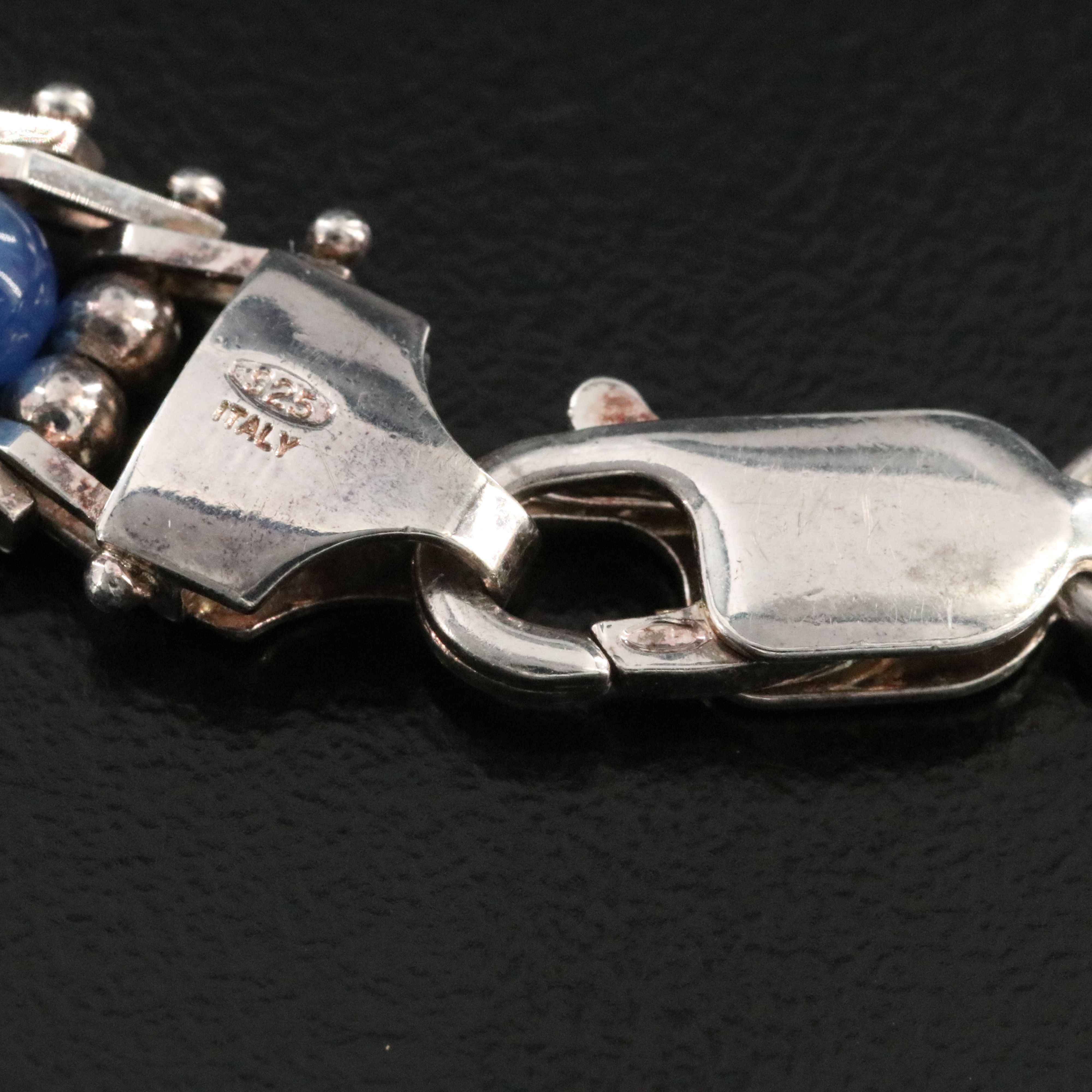 Sterling Black Onyx, Chalcedony, and Carnelian Bead Bracelet