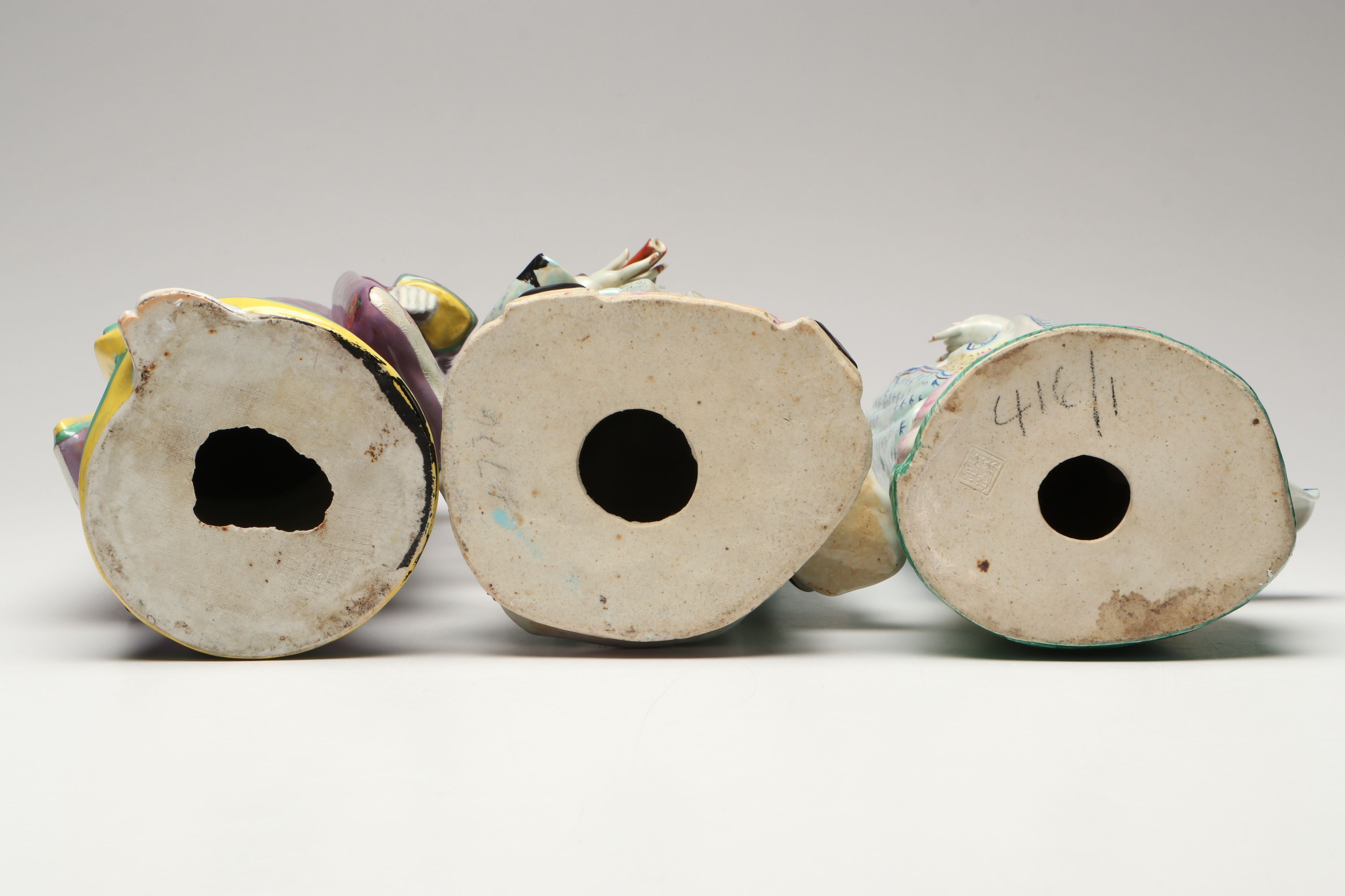 Chinese Famille Rose Guanyin and Fu Xing with Japanese Woman Figurine