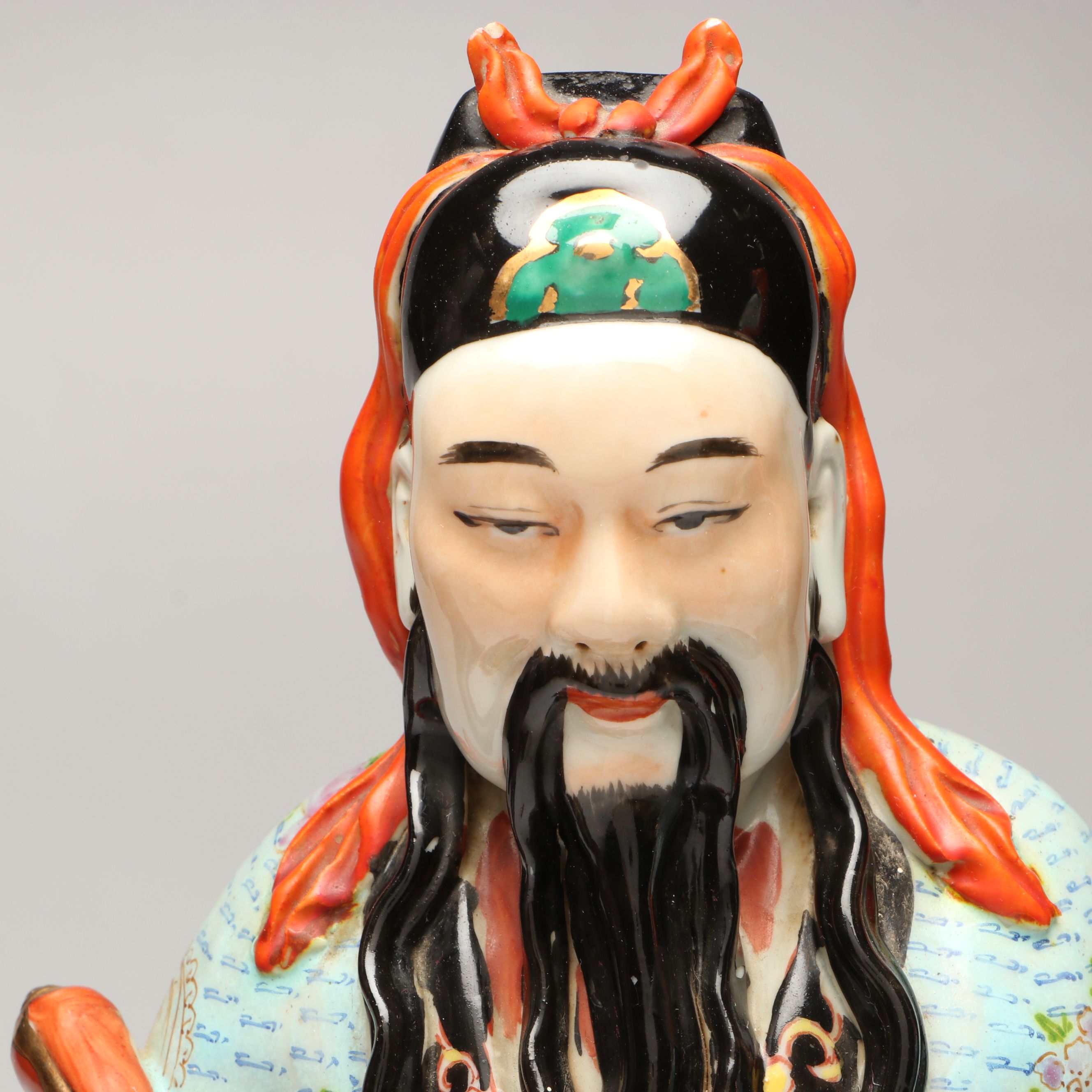 Chinese Famille Rose Guanyin and Fu Xing with Japanese Woman Figurine