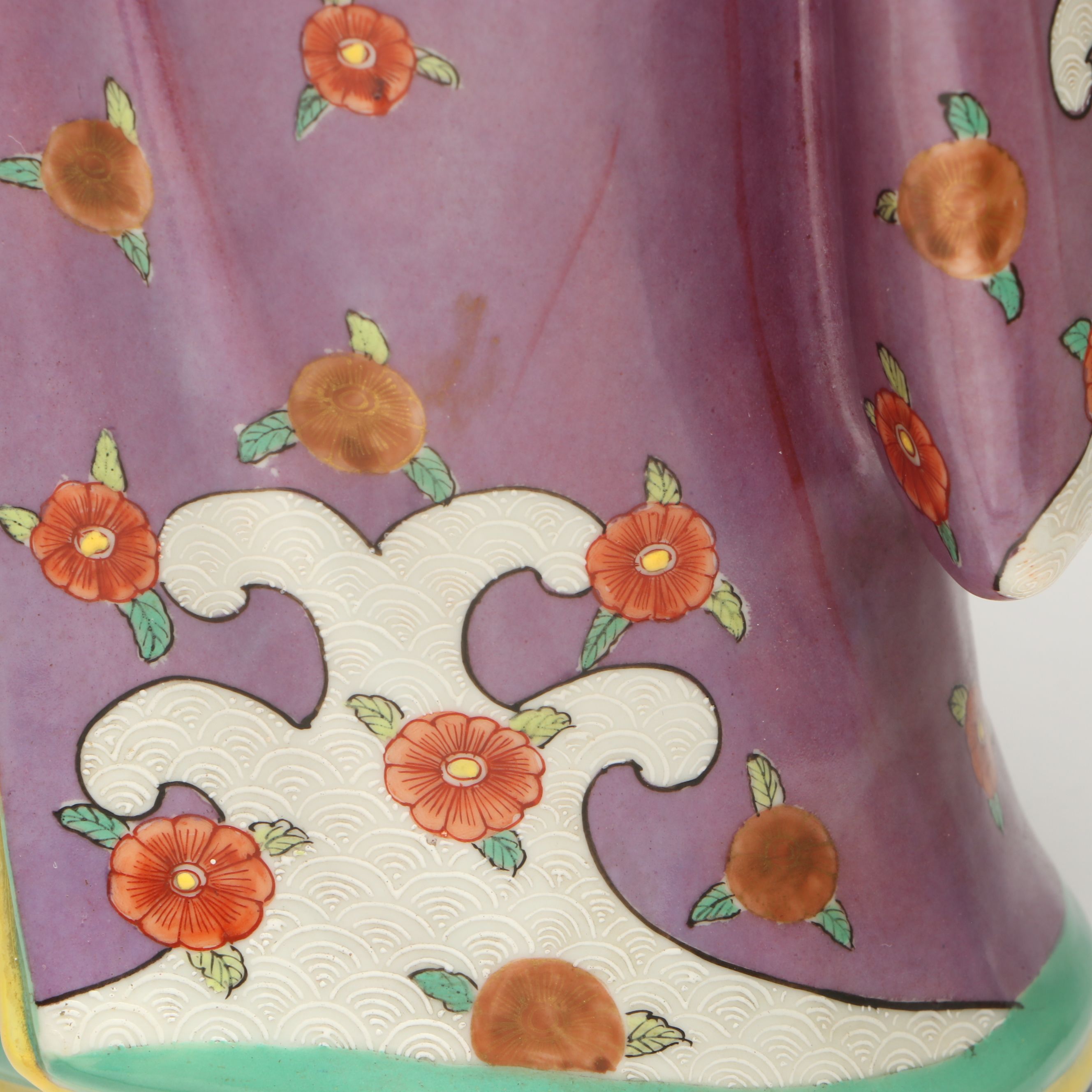 Chinese Famille Rose Guanyin and Fu Xing with Japanese Woman Figurine