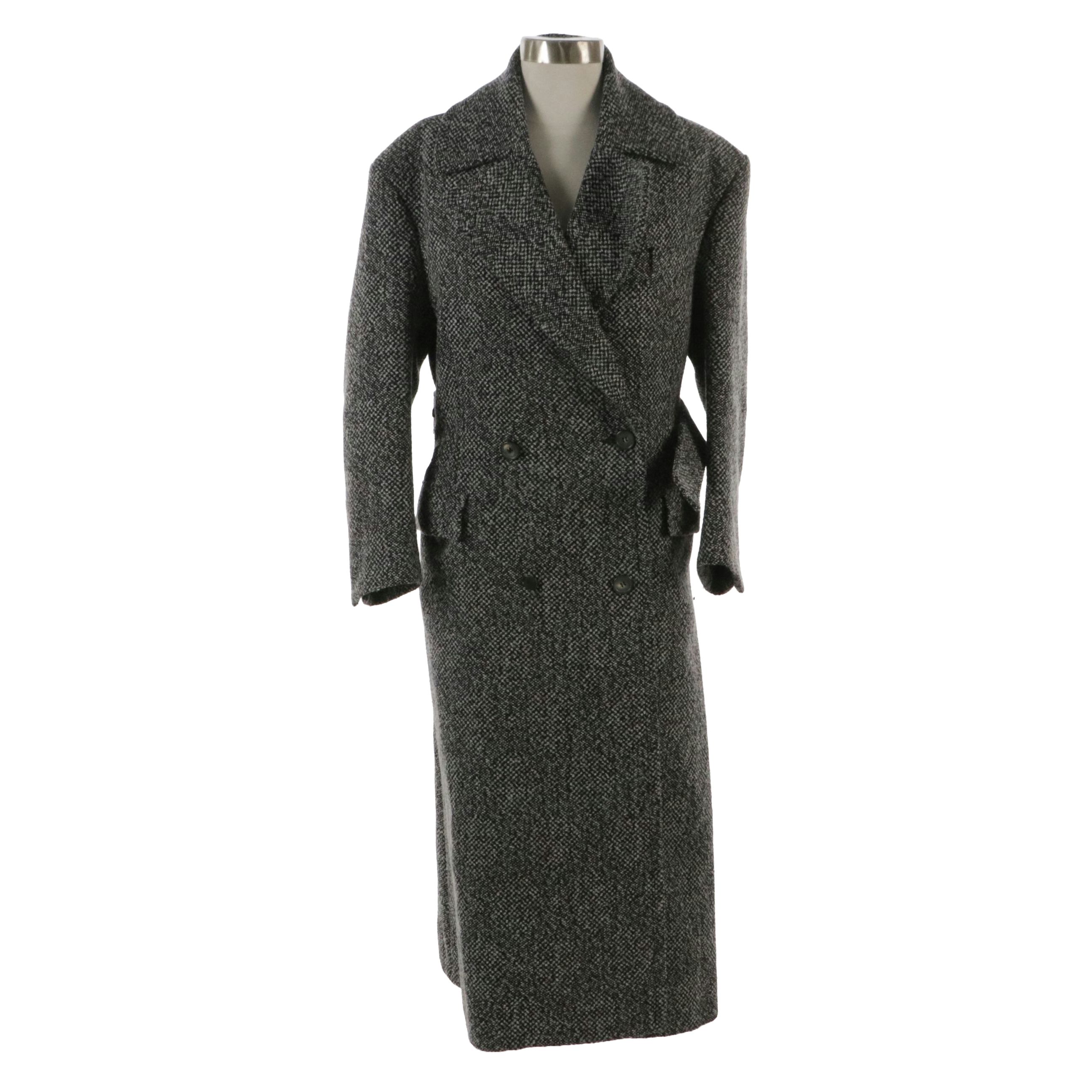 Céline Black and White Wool Blend Double Breasted Coat