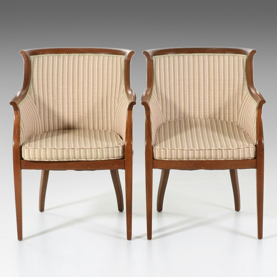 Pair of Neoclassical Style Barrel-Back Armchairs, Late 20th Century