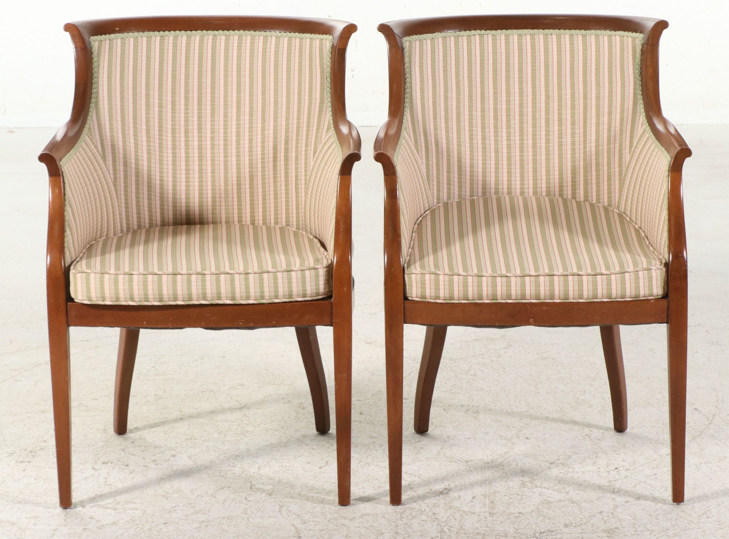 Pair of Neoclassical Style Barrel-Back Armchairs, Late 20th Century