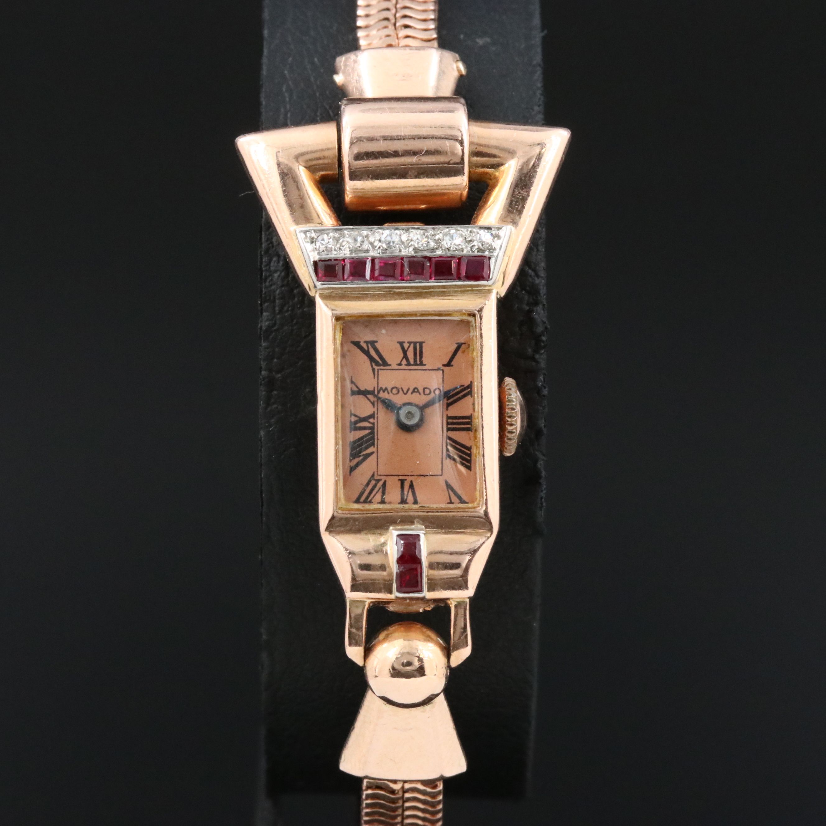 14K Rose Gold Diamond and Ruby Movado Manual Wind Watch