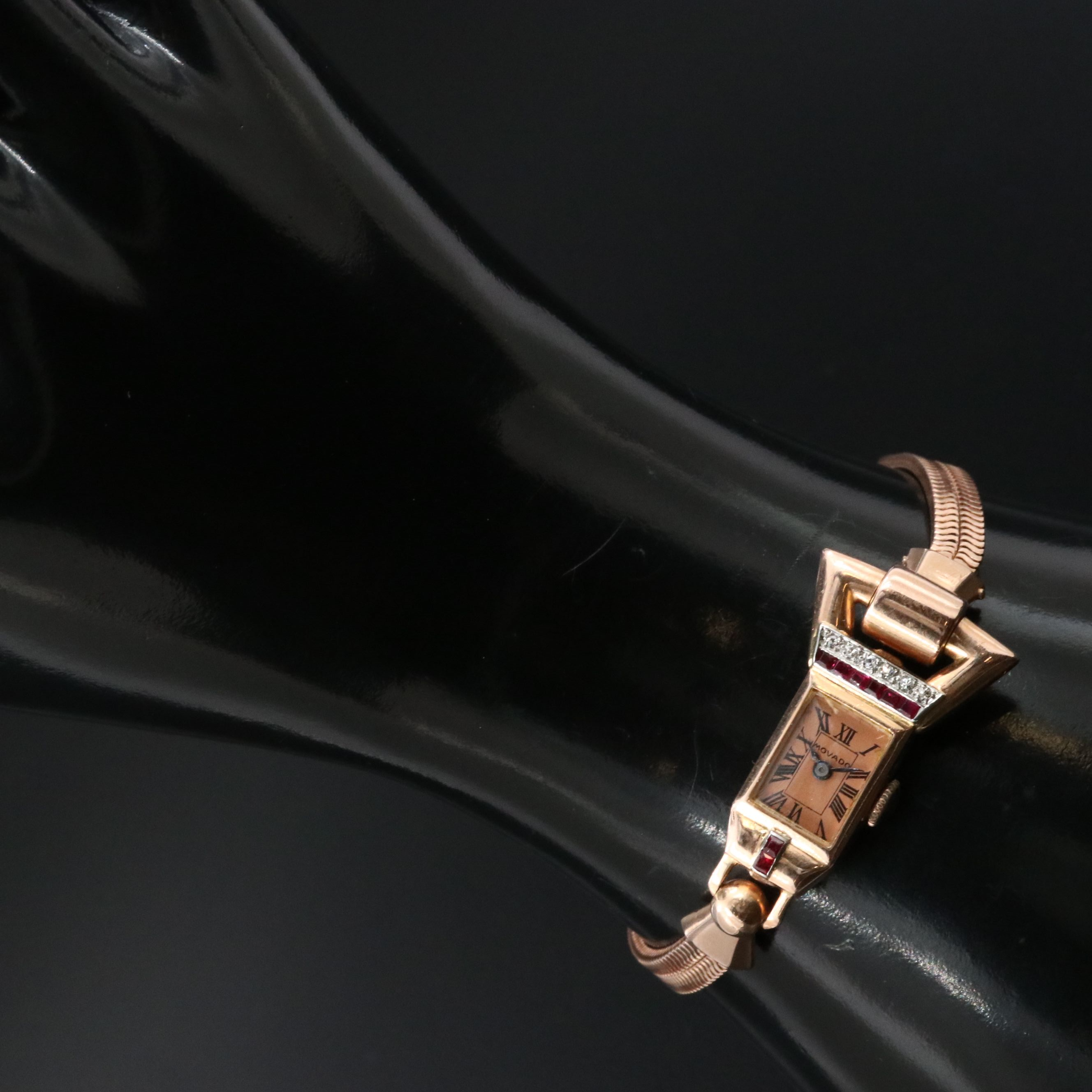 14K Rose Gold Diamond and Ruby Movado Manual Wind Watch