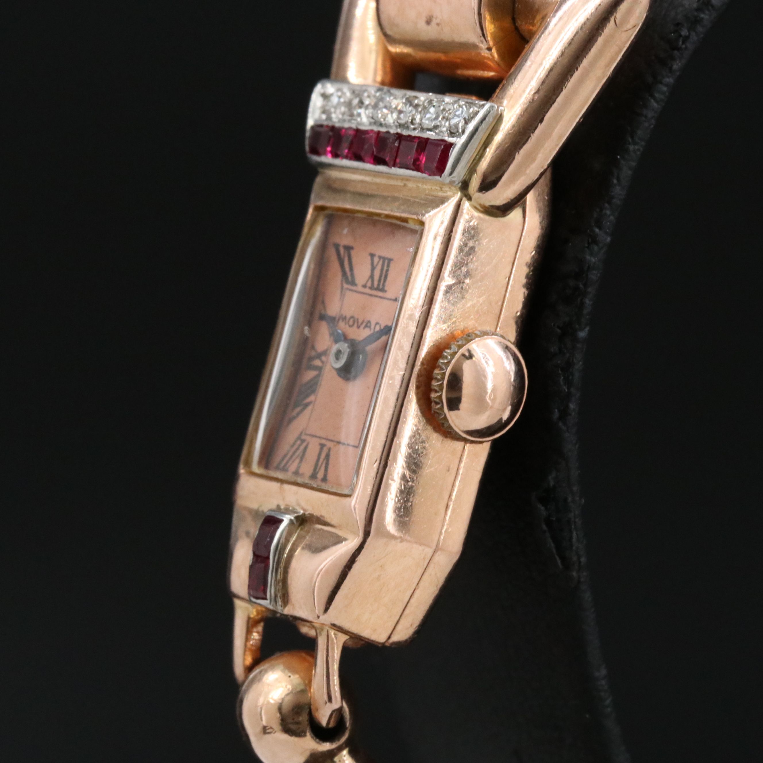 14K Rose Gold Diamond and Ruby Movado Manual Wind Watch