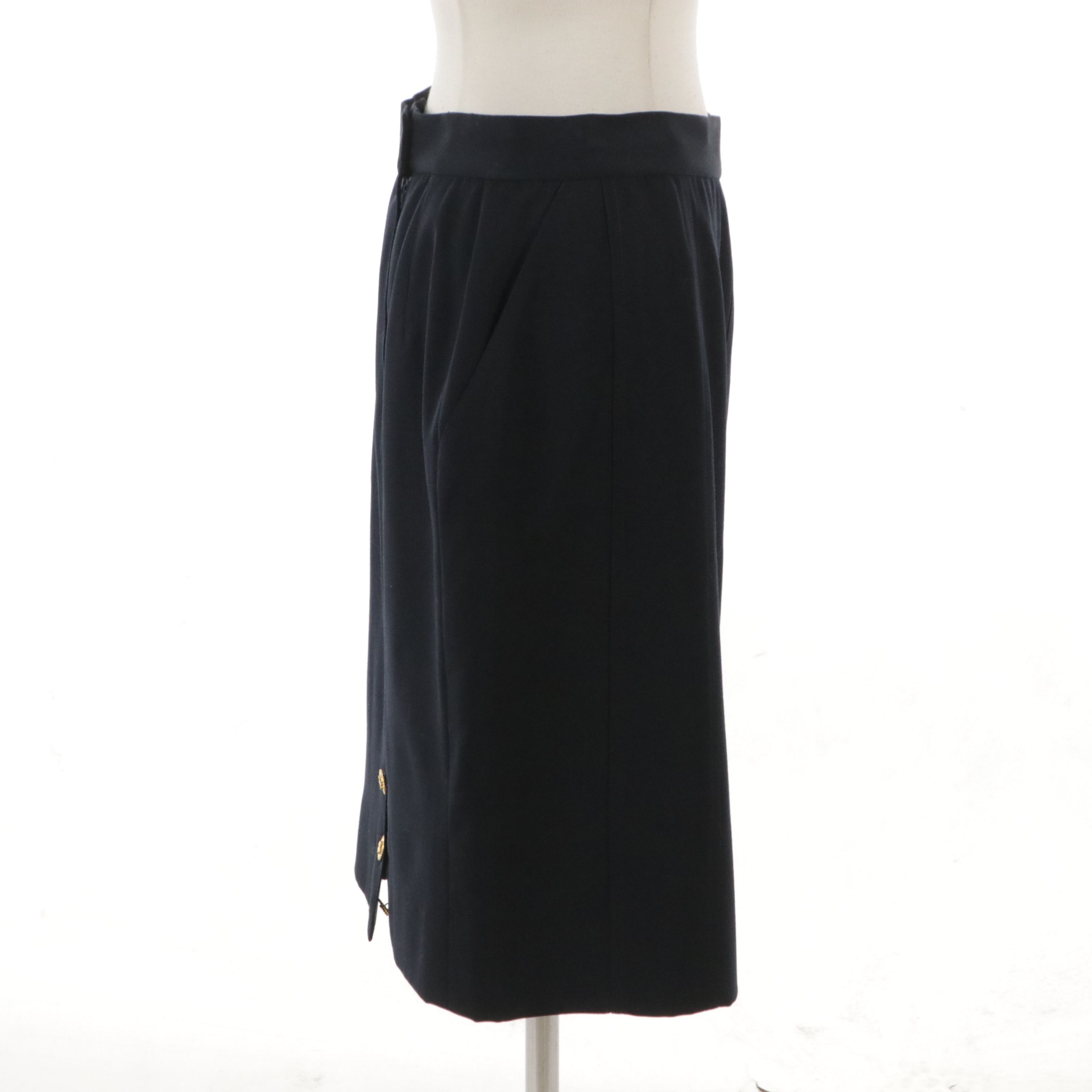 Chanel Navy Wool Gabardine Skirt with Silk Lining