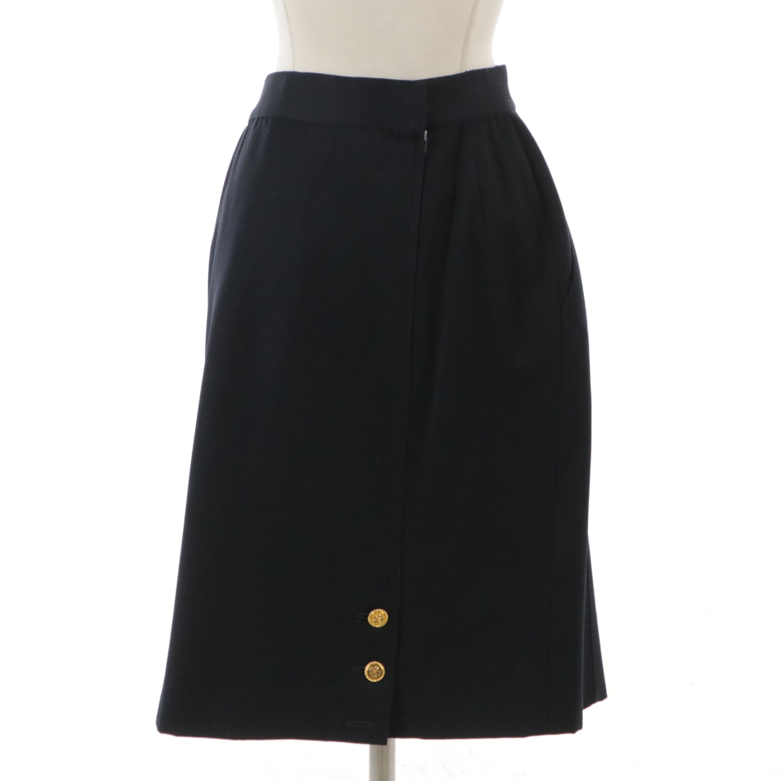 Chanel Navy Wool Gabardine Skirt with Silk Lining