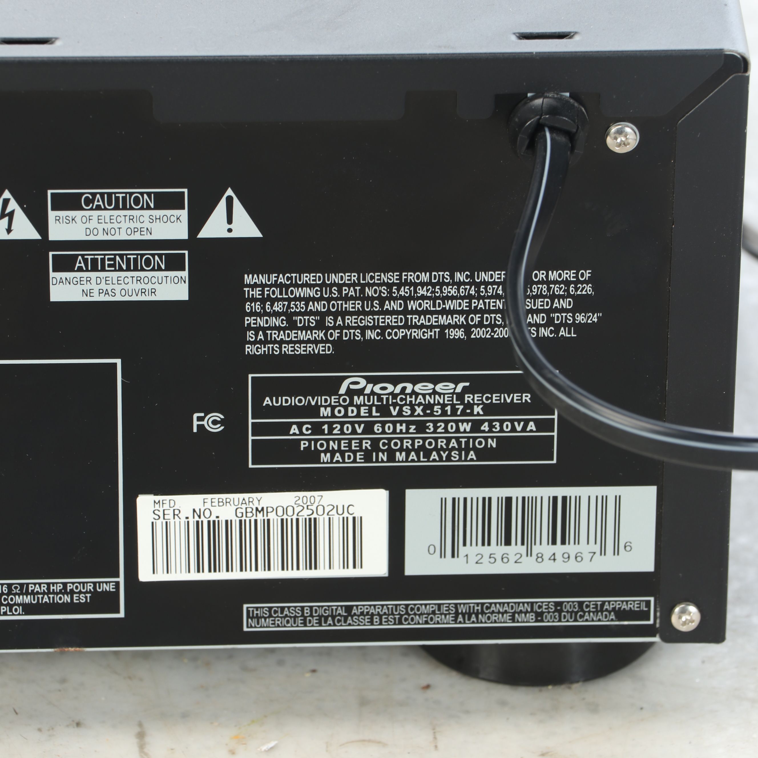 Pioneer Multichannel AV Receiver VSX-517, 2007