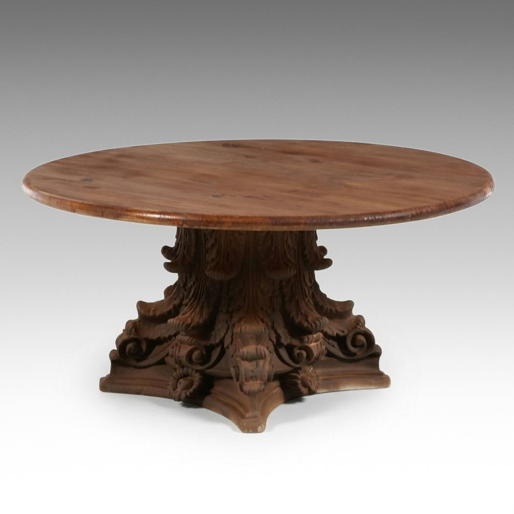 Round Center Table with Corinthian Capital Base, Late 20th/Early 21st Century