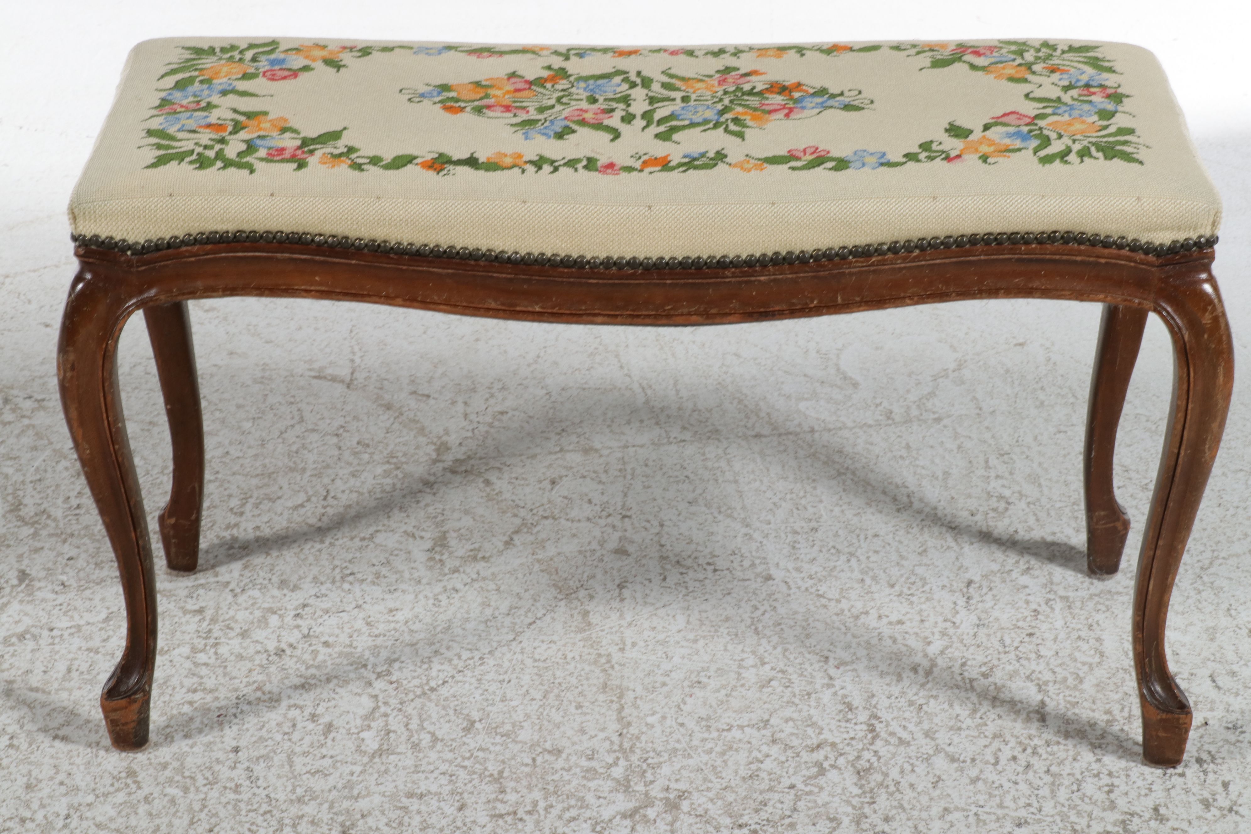 French Provincial Style Needlepoint Upholstered Bench, Mid to Late 20th Century