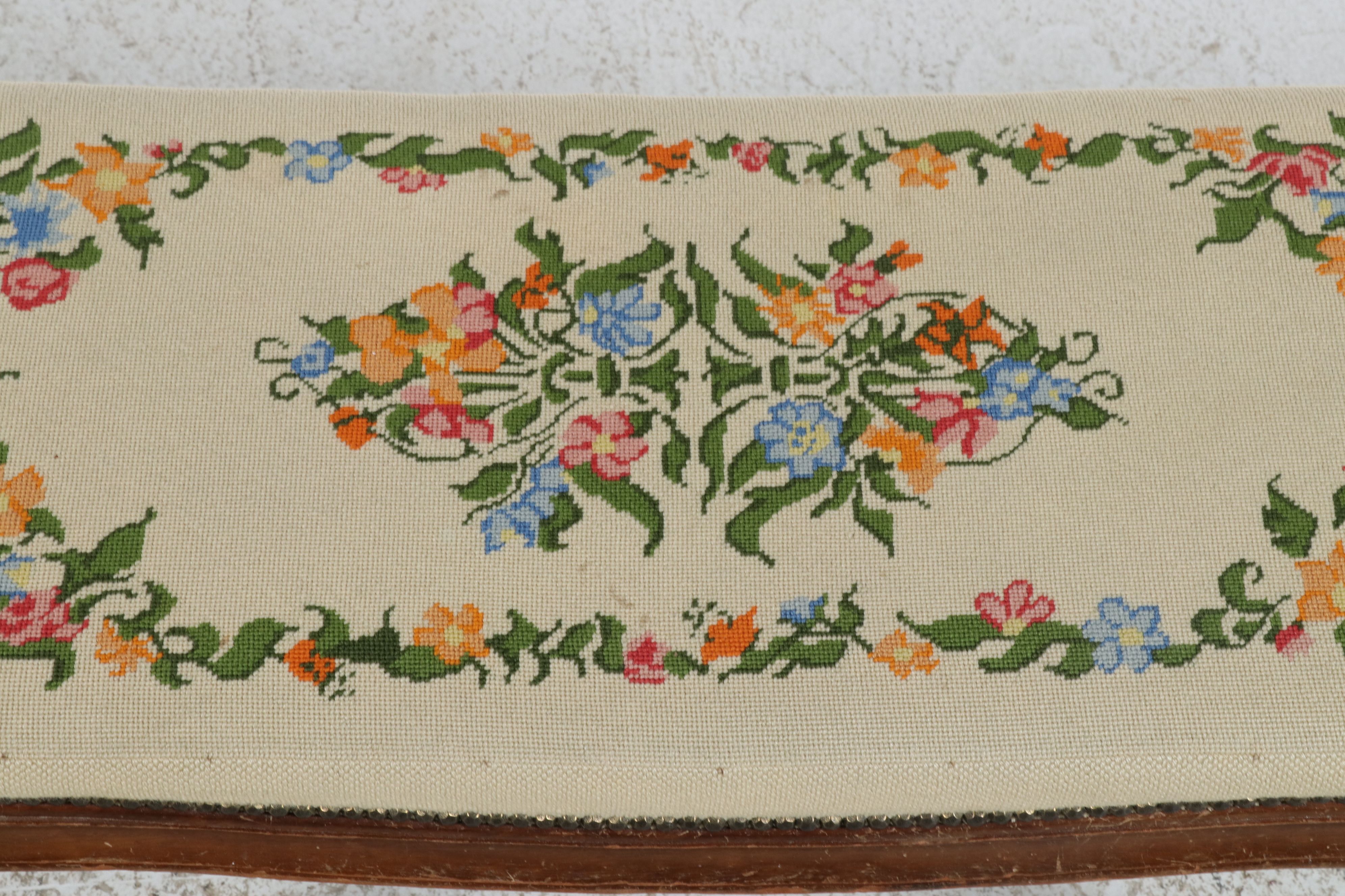 French Provincial Style Needlepoint Upholstered Bench, Mid to Late 20th Century