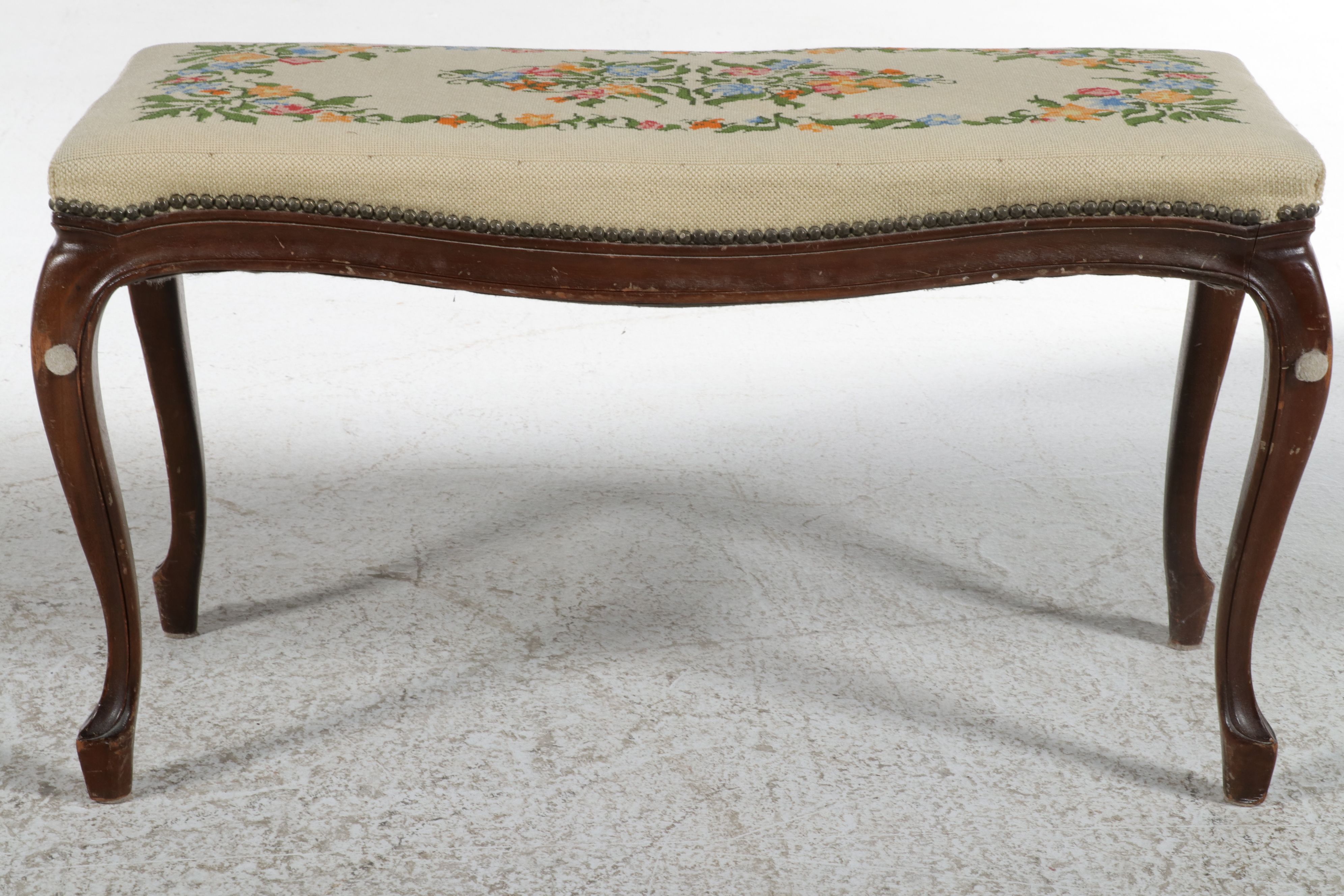 French Provincial Style Needlepoint Upholstered Bench, Mid to Late 20th Century