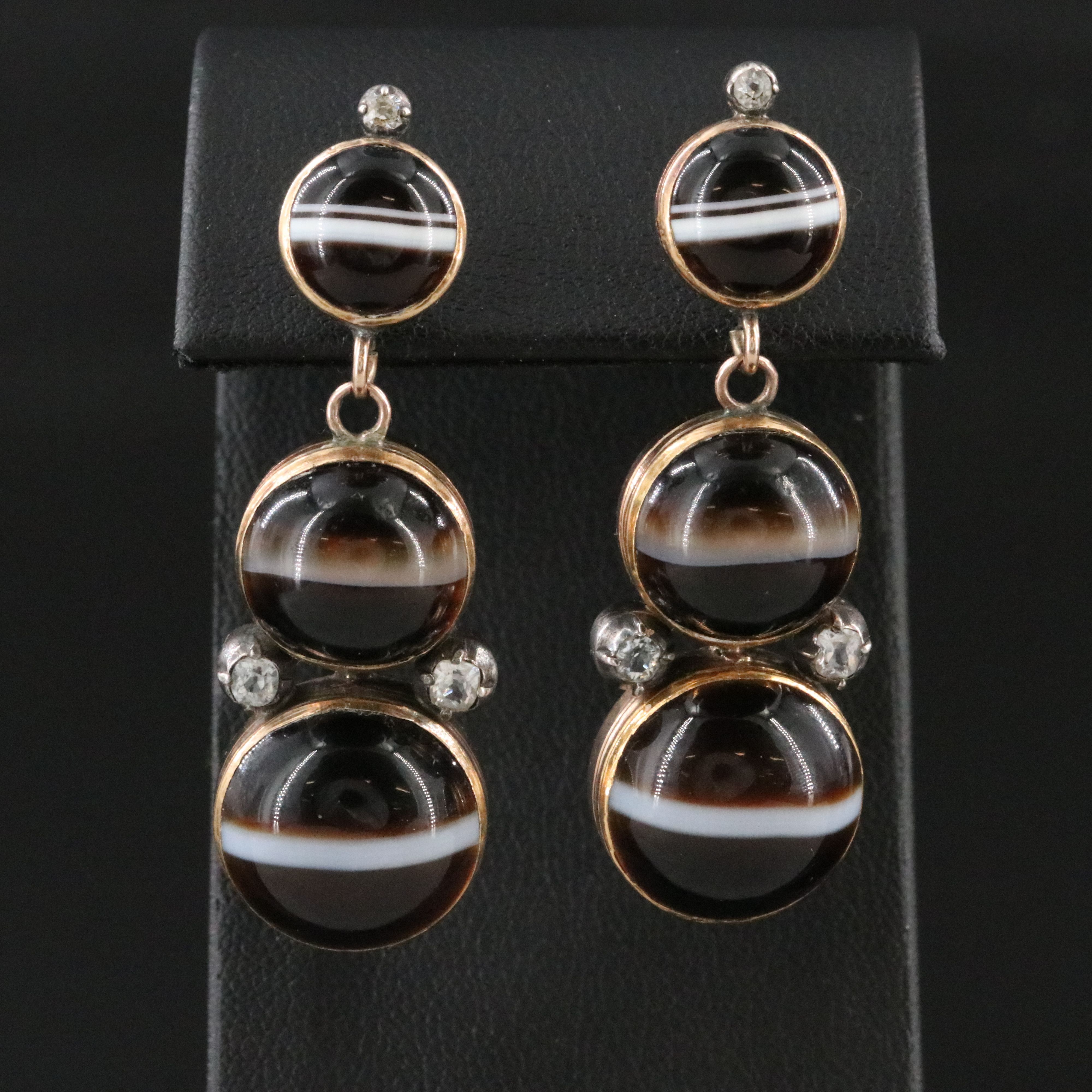 Victorian 14K Agate Tiered Earrings