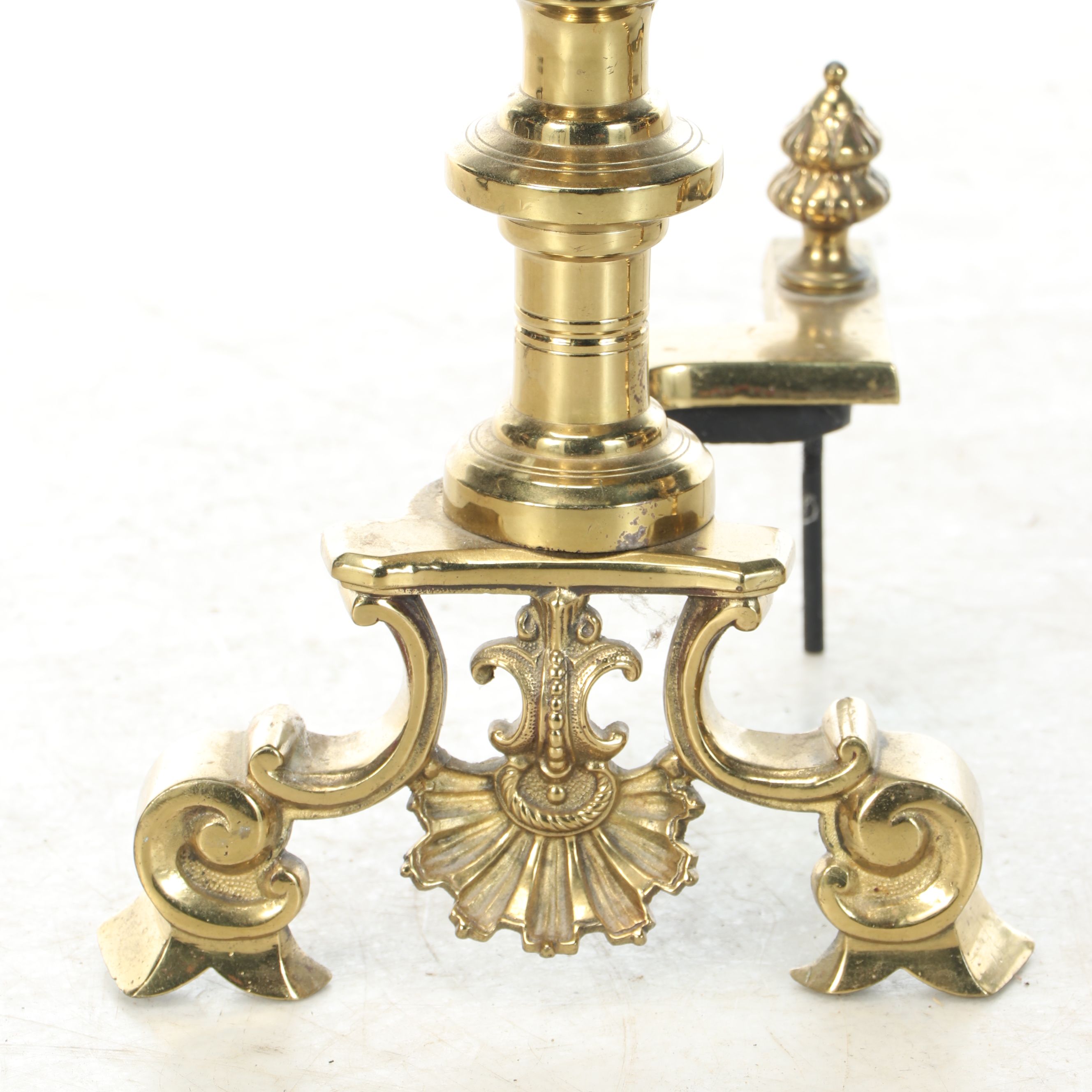 French Style Ornate Brass and Cast Iron Andirons