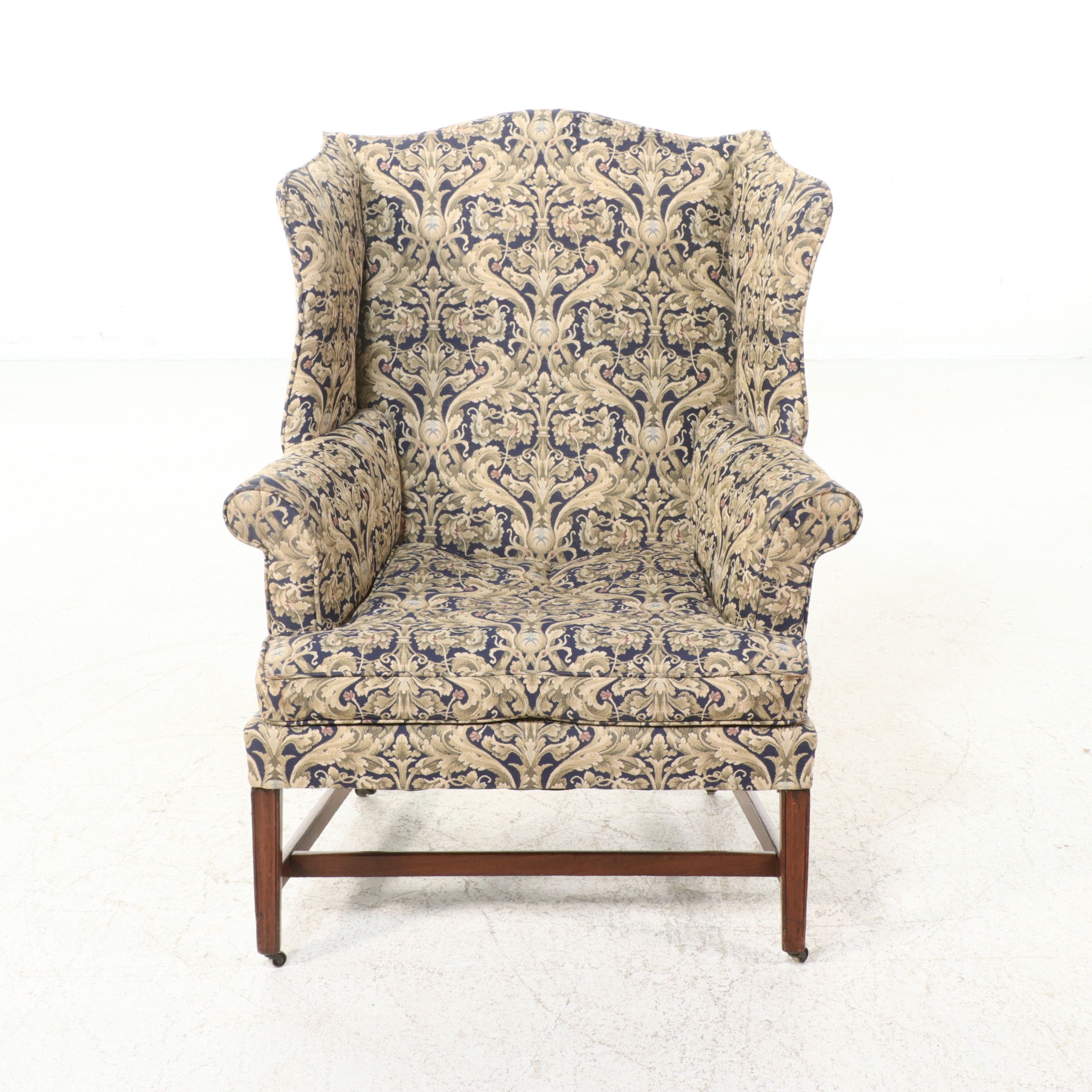 Chippendale Style Upholstered Wingback Armchair