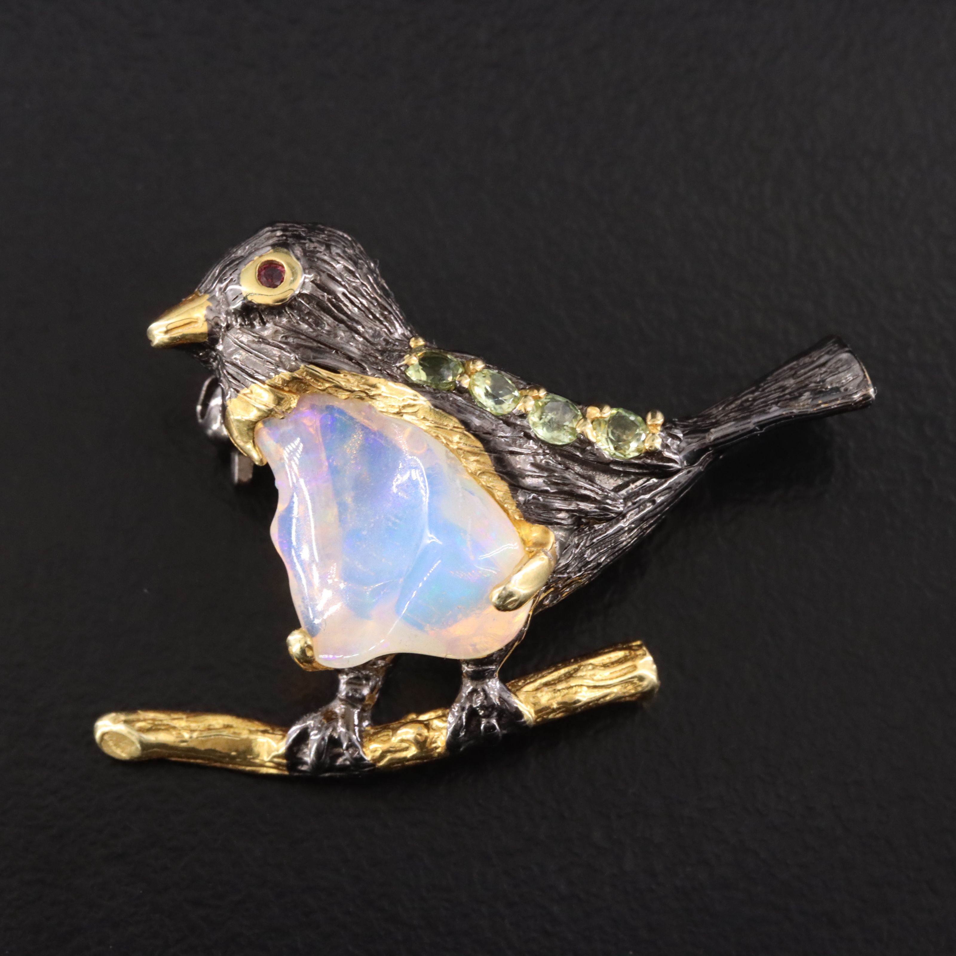 Sterling Opal, Citrine and Garnet Robin Brooch