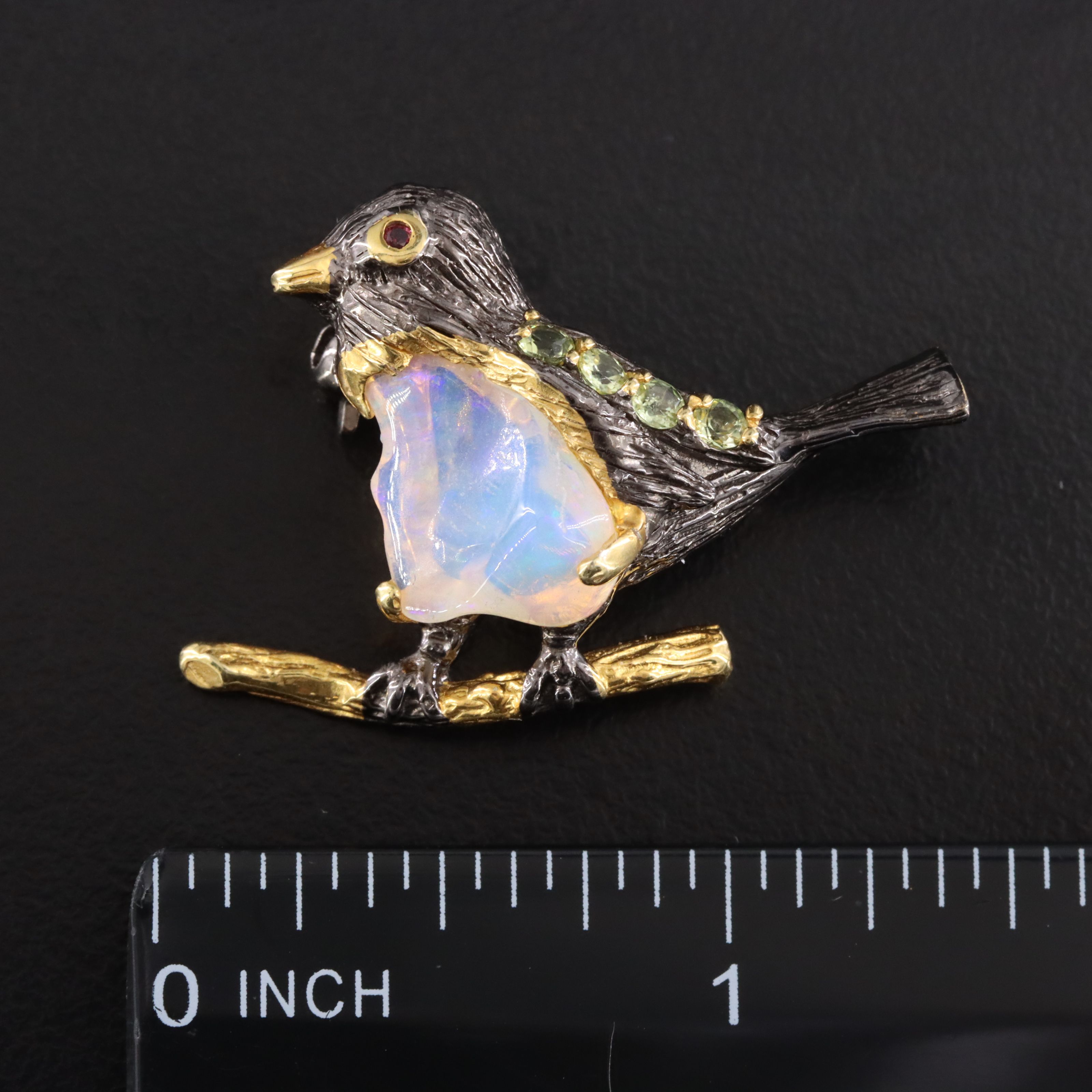 Sterling Opal, Citrine and Garnet Robin Brooch