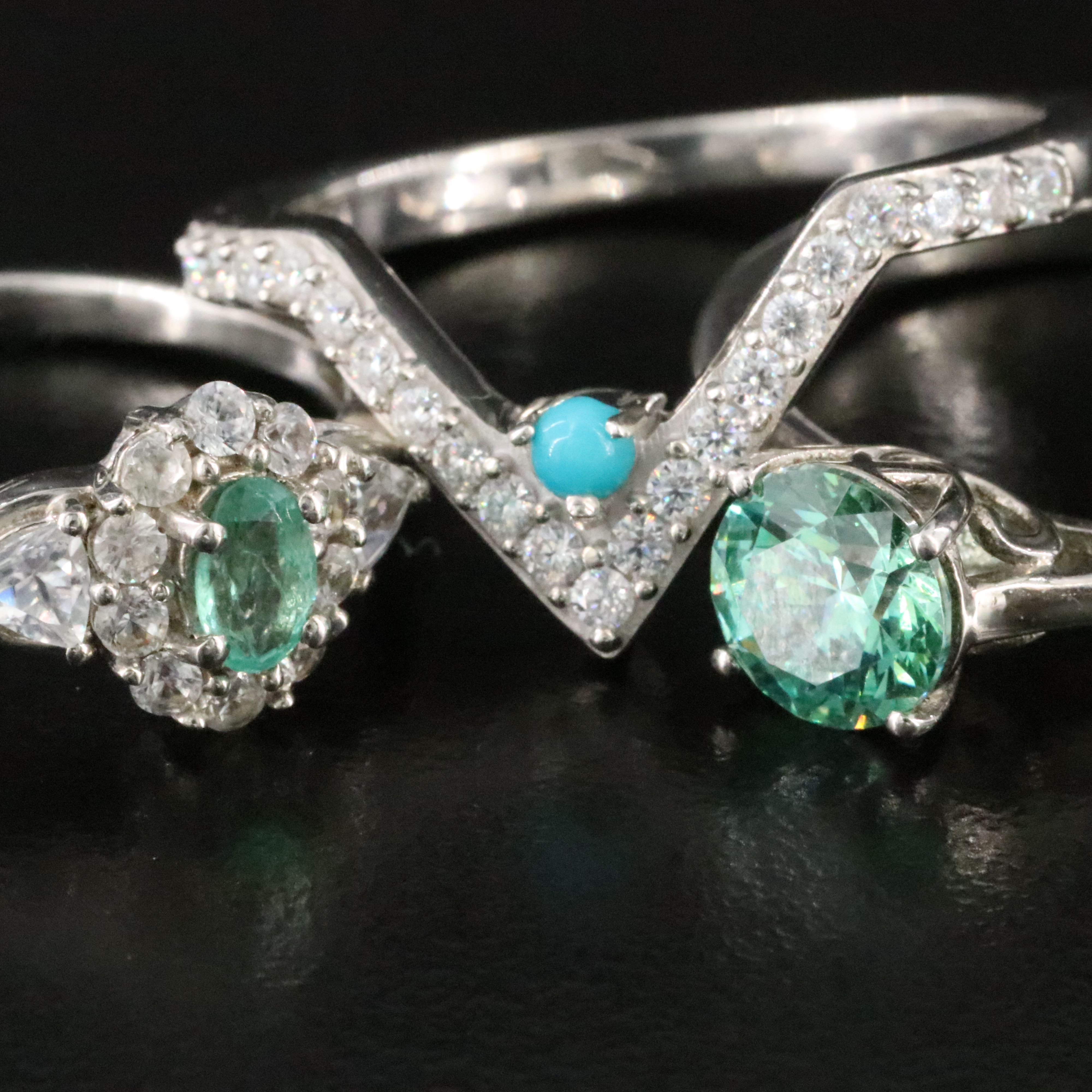 Sterling Ring Collection Featuring Swarovski Zirconia, Emerald and White Topaz
