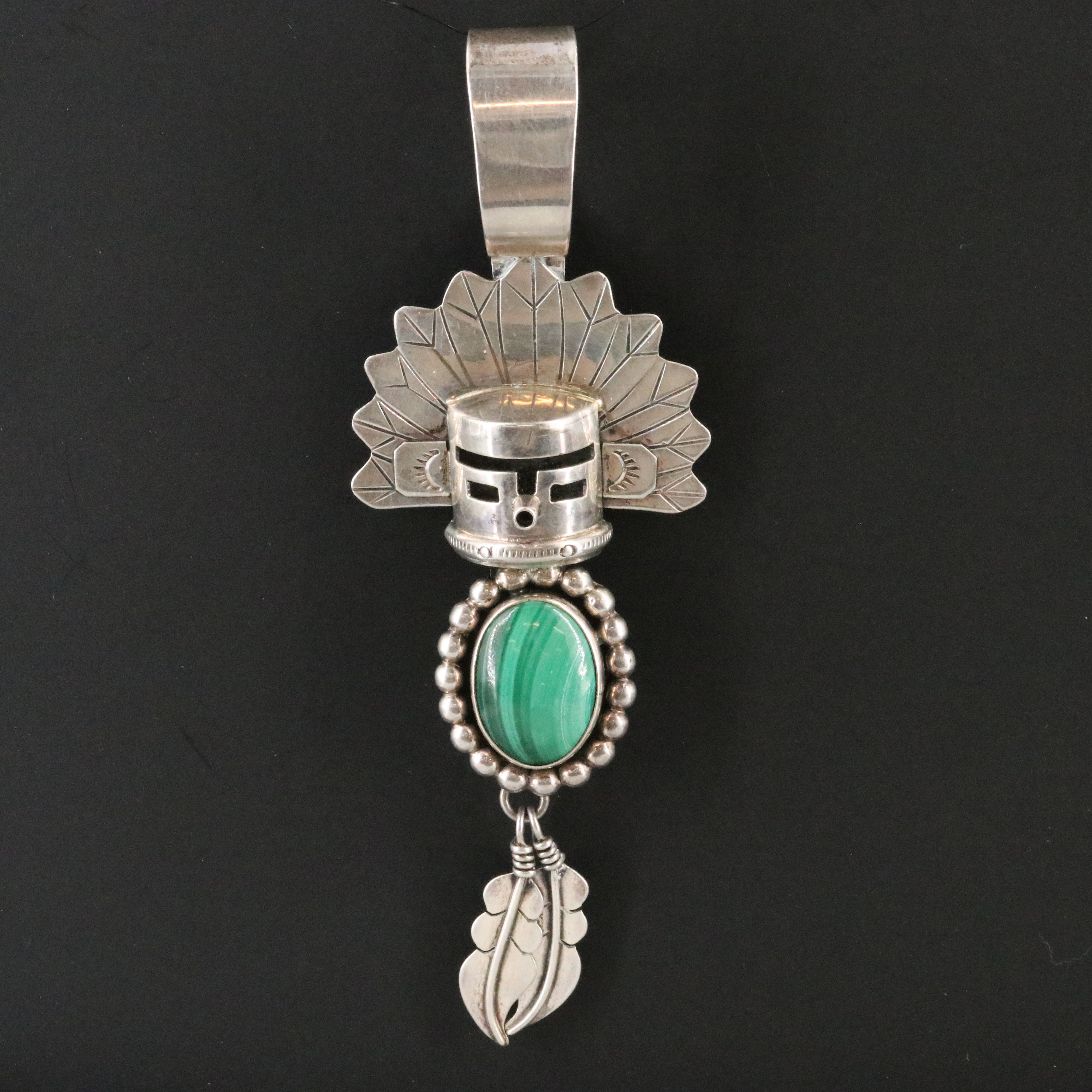 Navajo Rhoda Jack Sterling Malachite Kachina Pendant