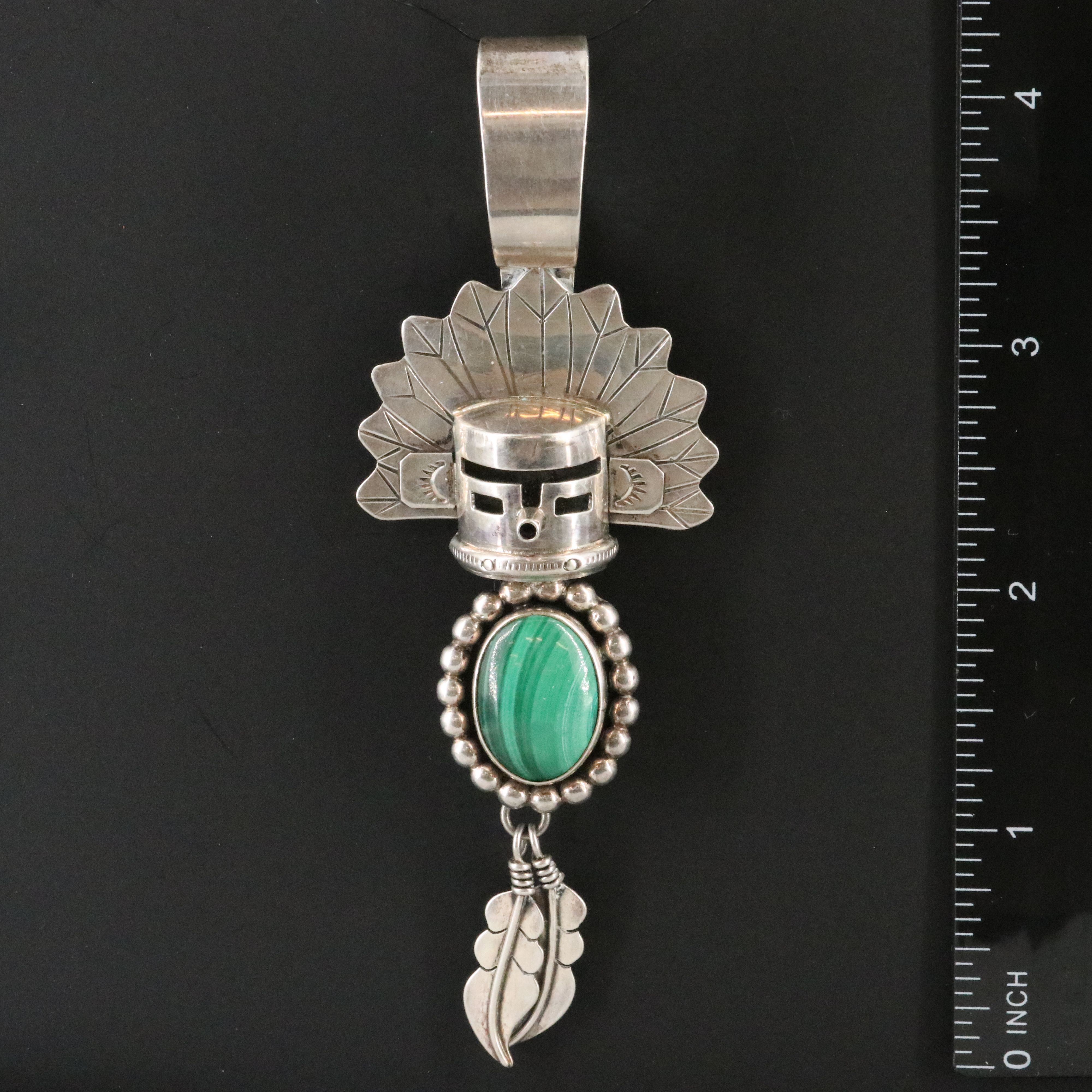 Navajo Rhoda Jack Sterling Malachite Kachina Pendant