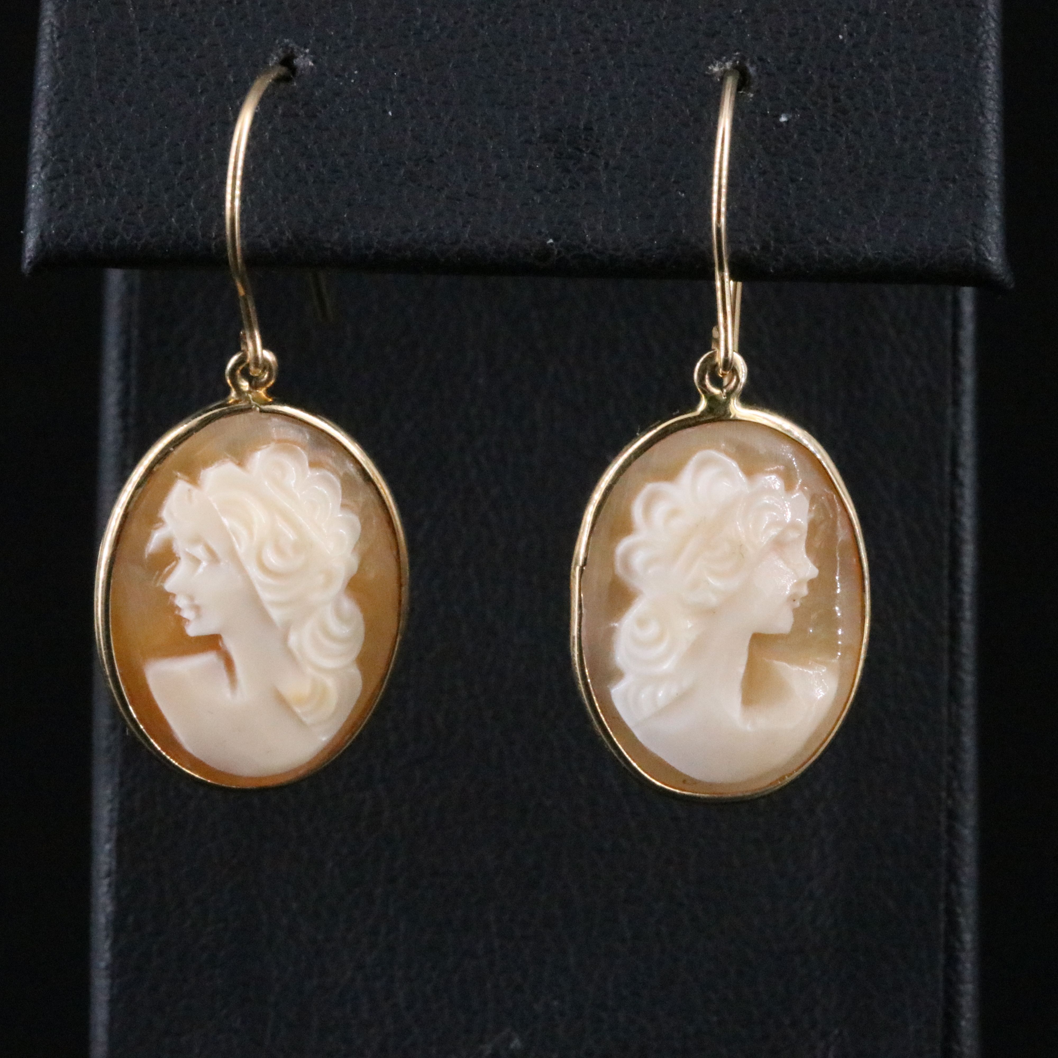 14K Shell Cameo Drop Earrings