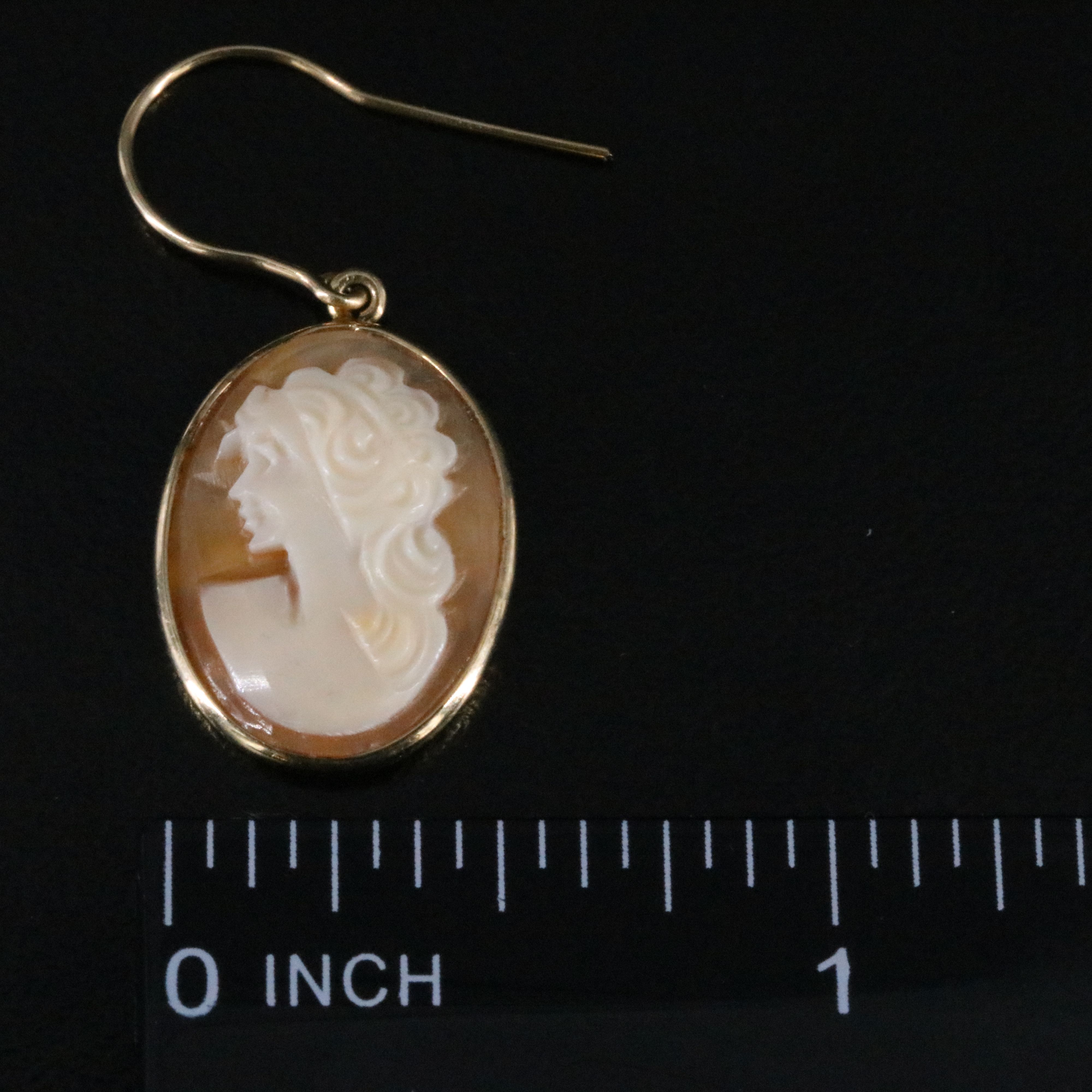 14K Shell Cameo Drop Earrings