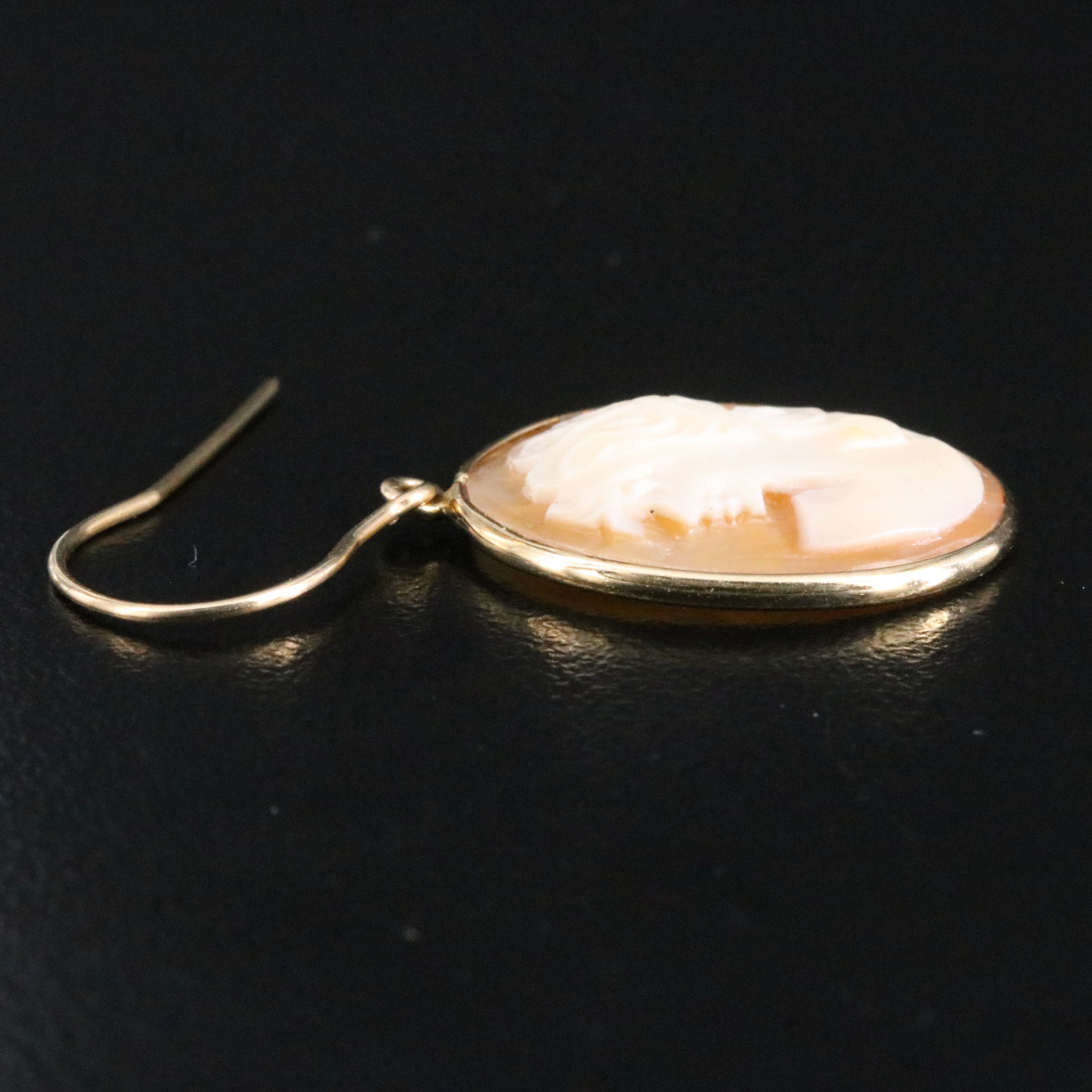 14K Shell Cameo Drop Earrings