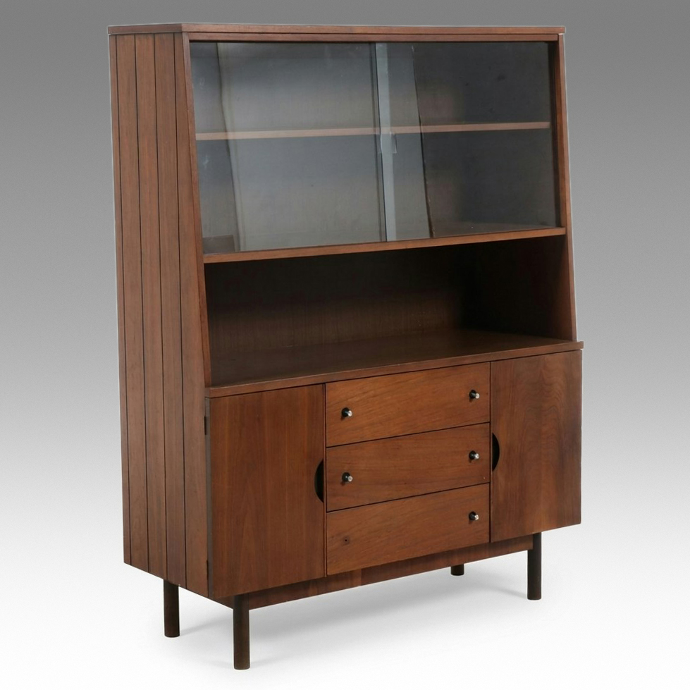 Stanley Furniture Mid Century Modern Walnut China Hutch, 1960s
