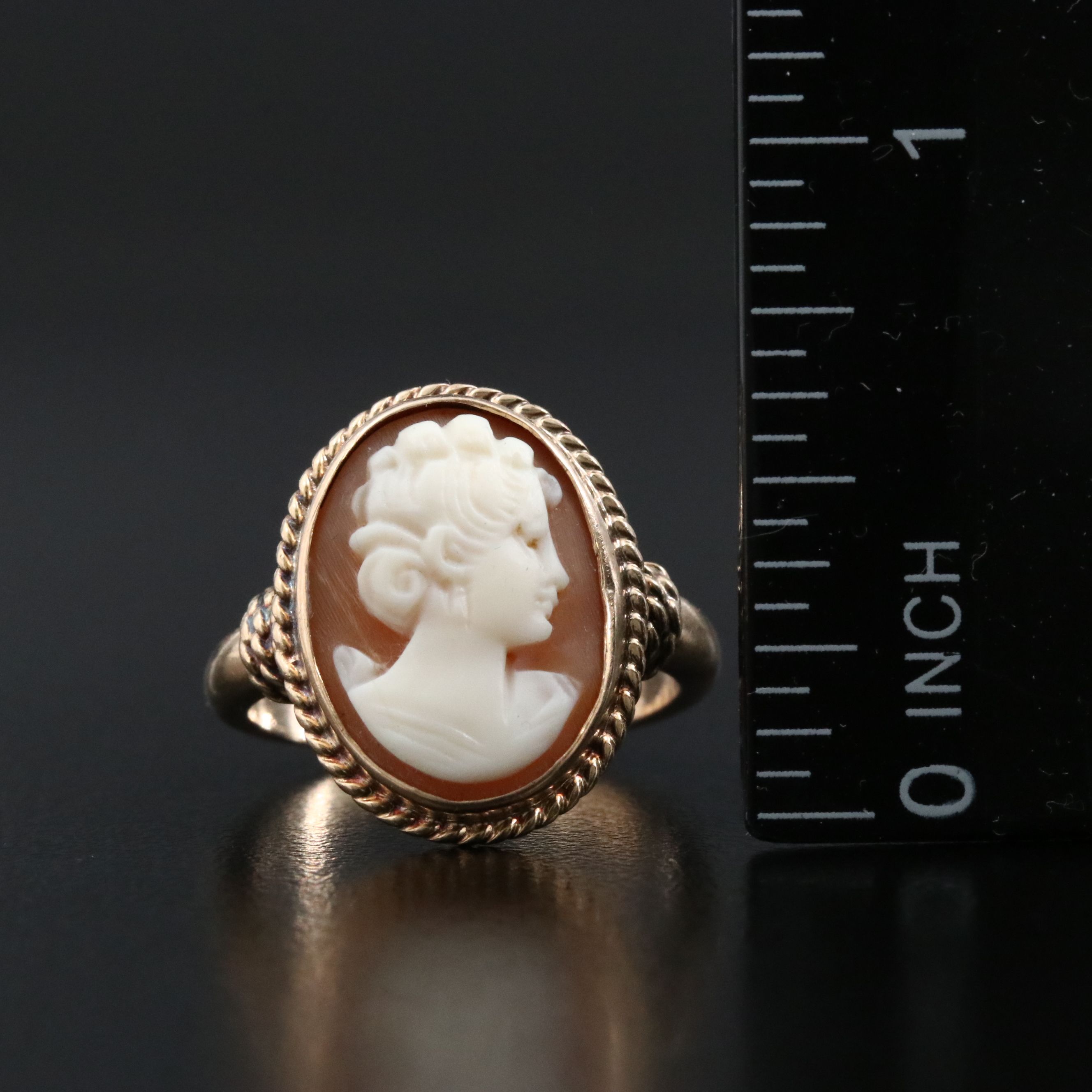 Vintage Church & Co. 14K Shell Cameo Ring with Box
