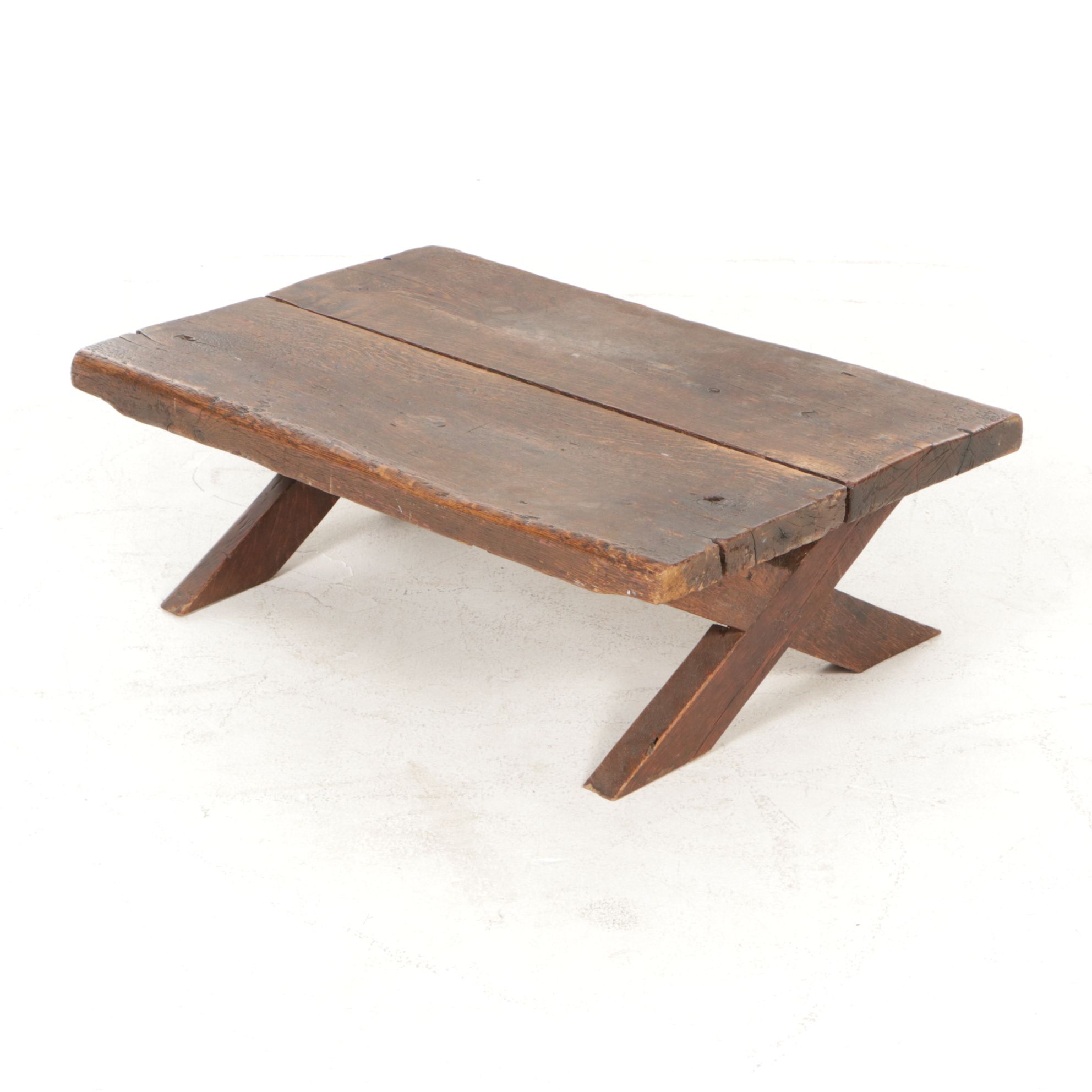 Primitive Style Wooden Low Table, Early to Mid-20th Century