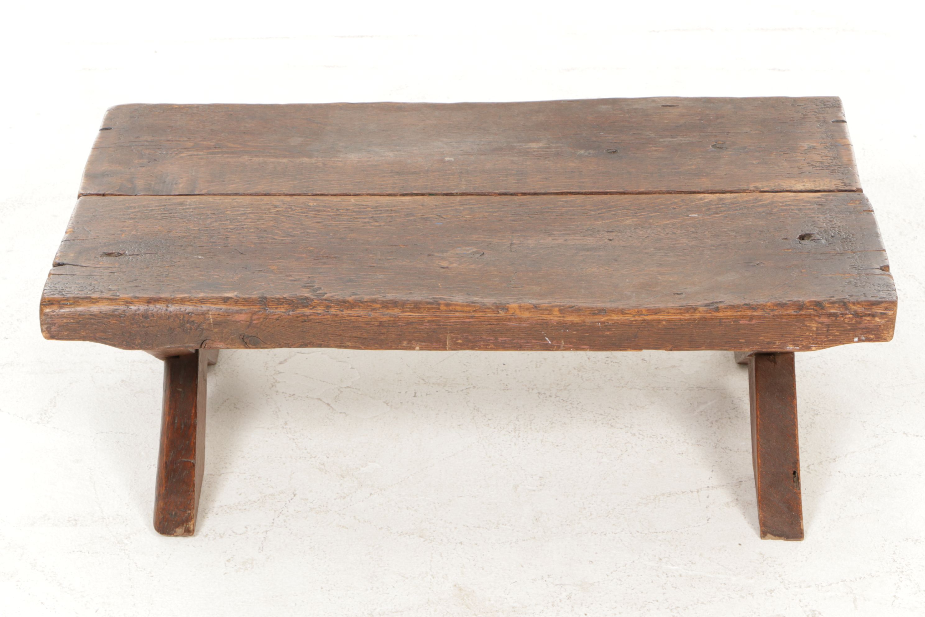 Primitive Style Wooden Low Table, Early to Mid-20th Century