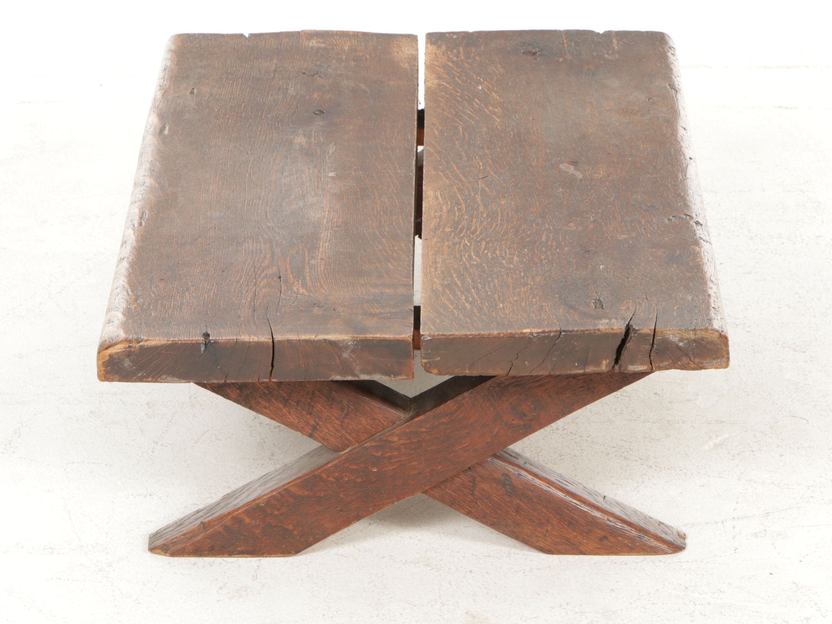 Primitive Style Wooden Low Table, Early to Mid-20th Century